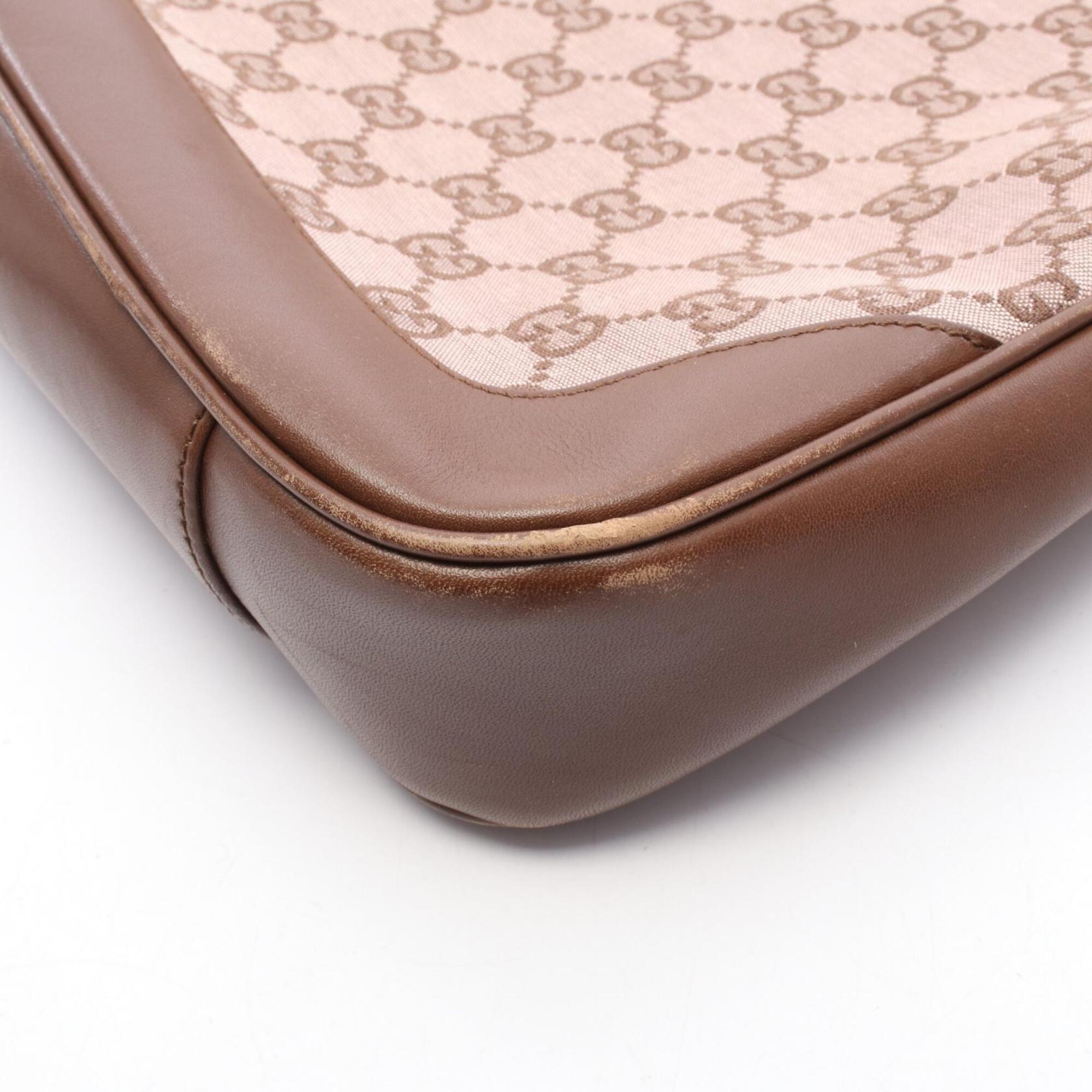 Gucci Brown Pink Canvas Leather Handbag (Pre-Owned)