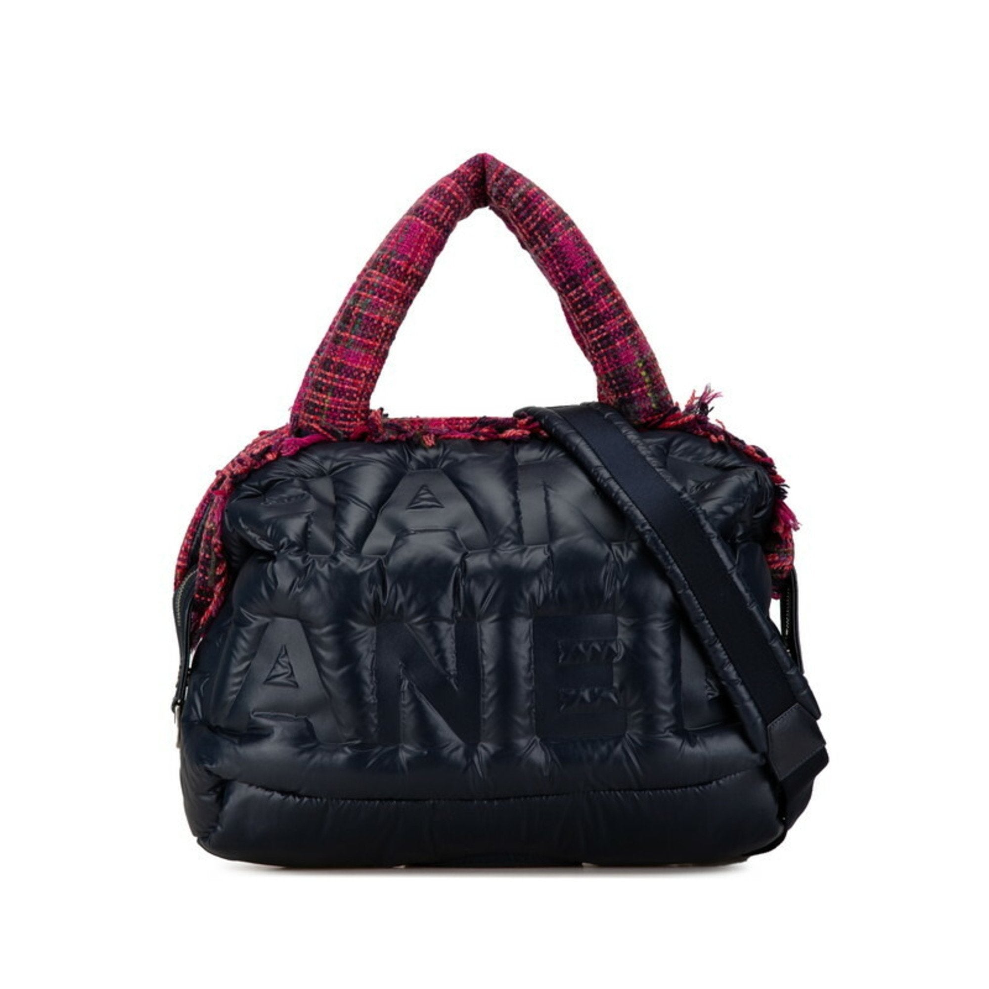 Chanel Navy Pink Nylon Wool Handbag Shoulder Bag (Pre-Owned)