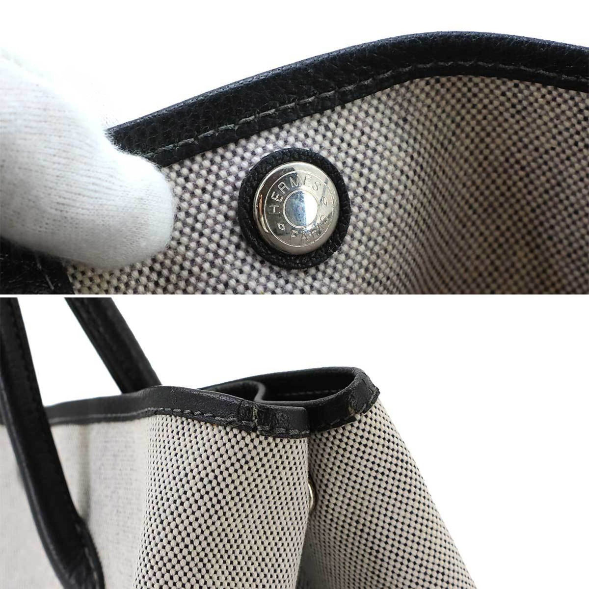 Hermes Black Gray Toile H Leather Handbag Tote Bag (Pre-Owned)
