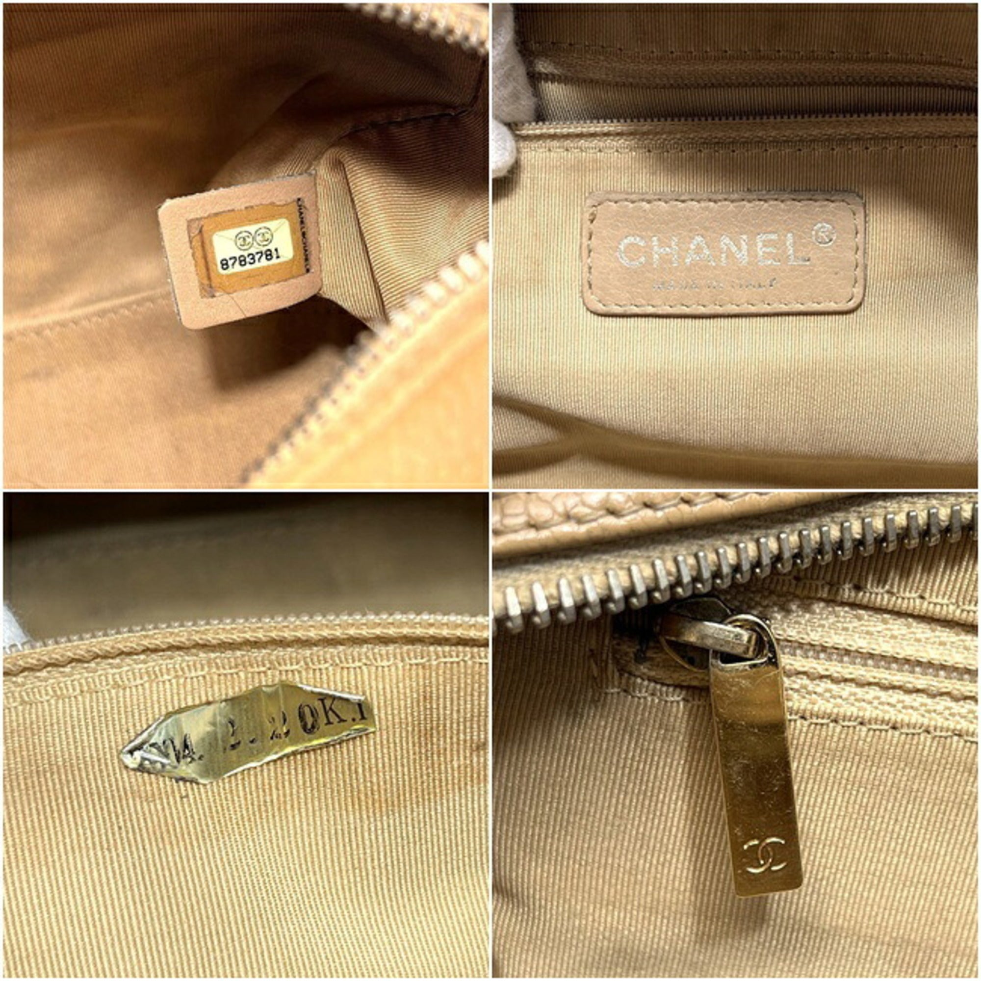 Chanel Beige Grained Calfskin Boston Bag Handbag (Pre-Owned)