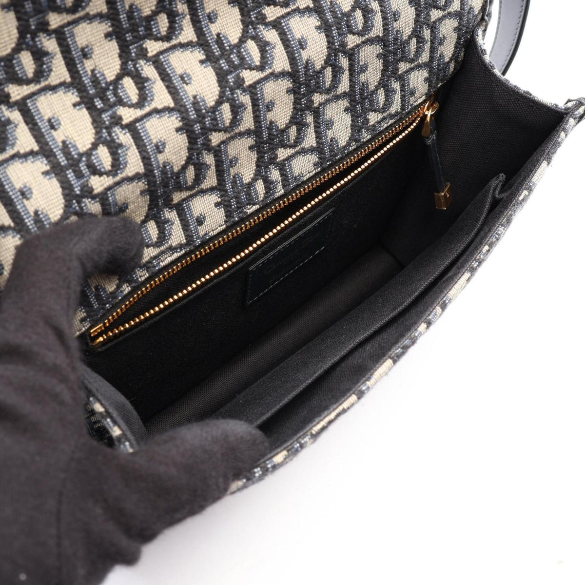 Christian Dior Beige Navy Canvas Leather Handbag Shoulder Bag (Pre-Owned)