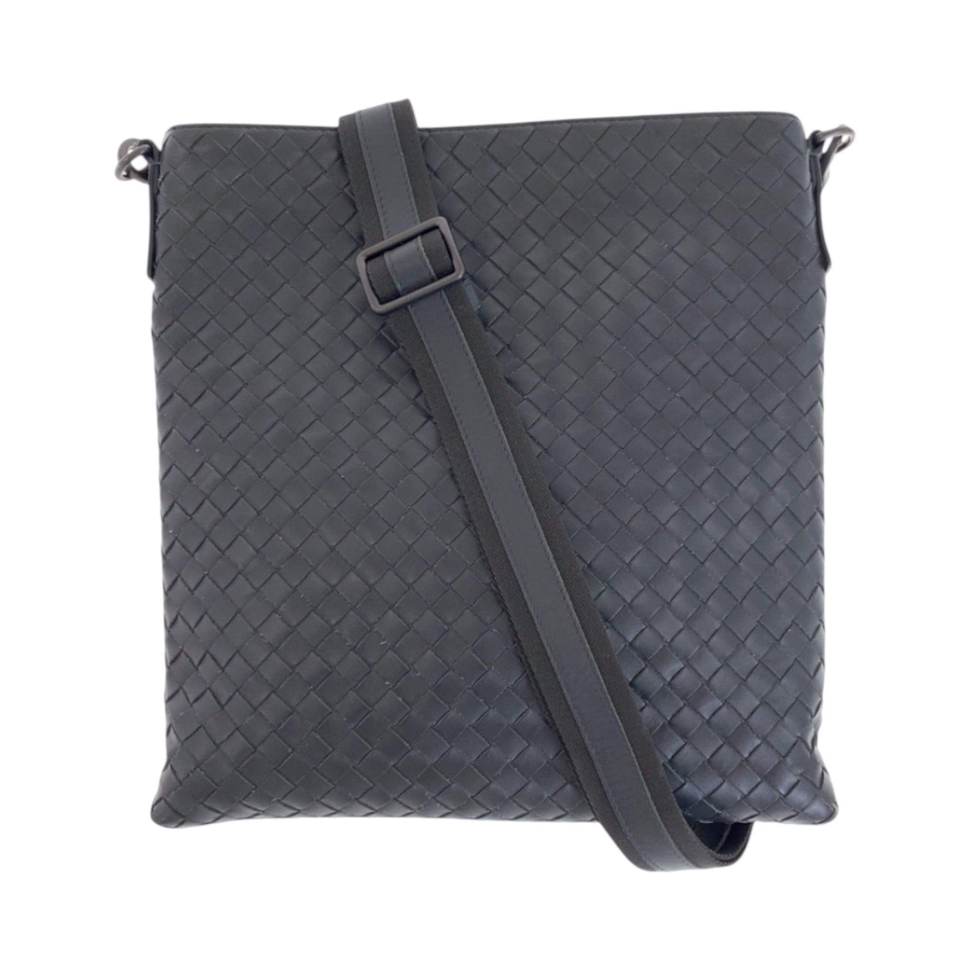 Bottega Veneta Charcoal Gray Leather Pochette Shoulder Bag (Pre-Owned)