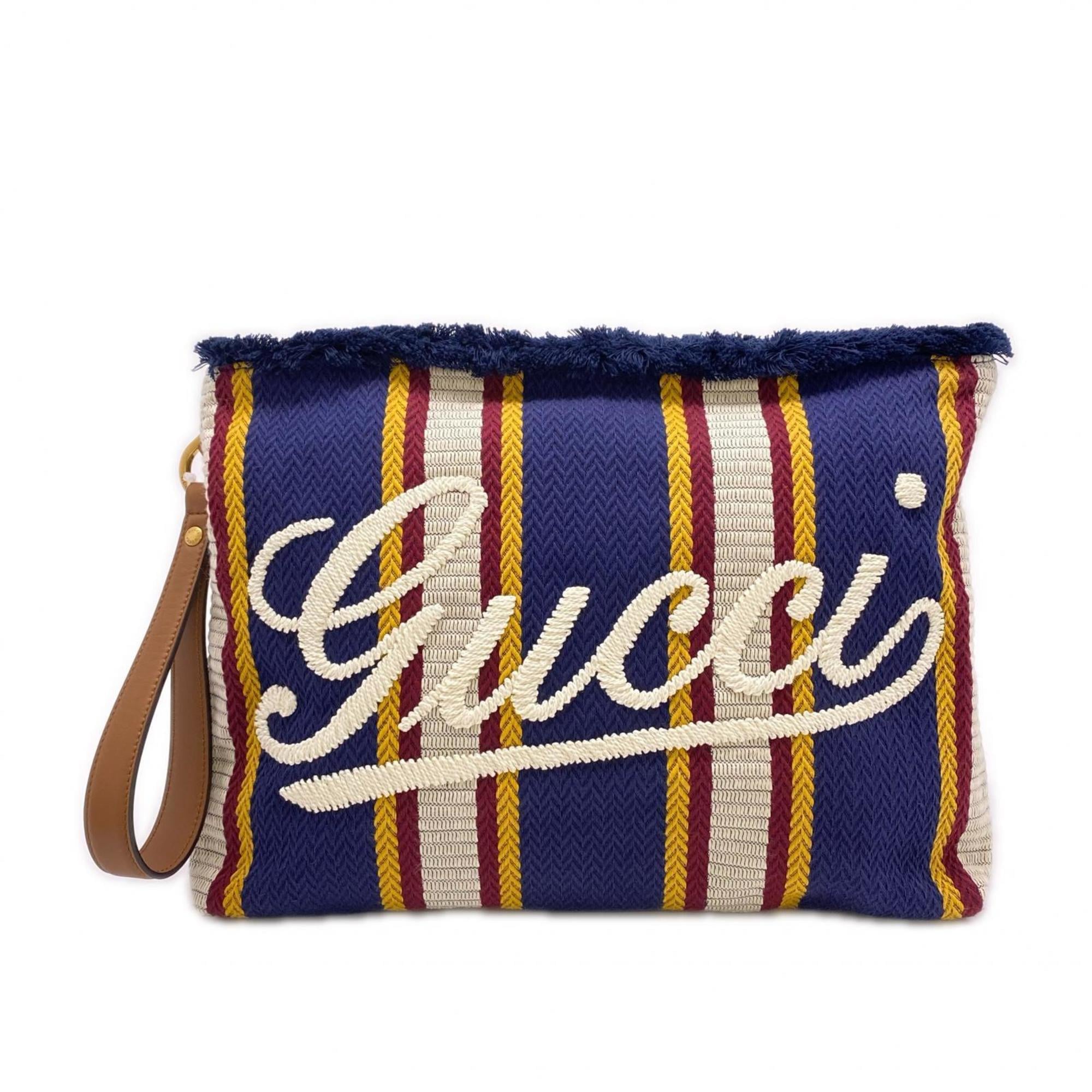 Gucci Multi-Color Navy Canvas Clutch Bag Pouch (Pre-Owned)