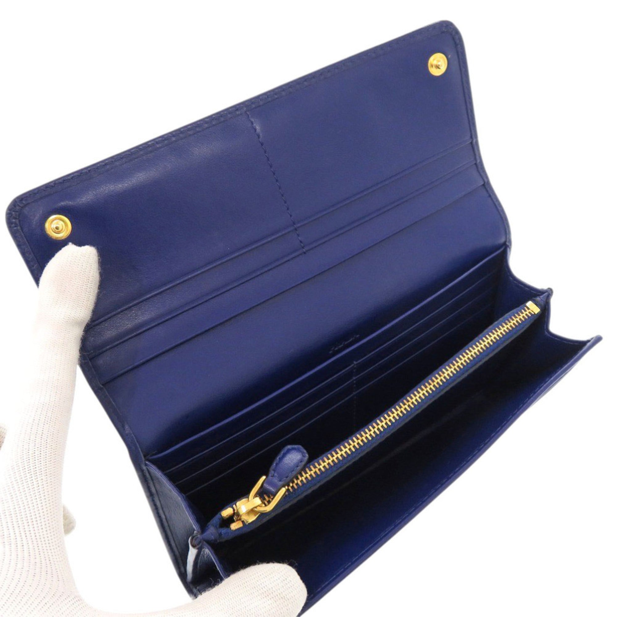 Prada Blue Nylon Leather Long Wallet (Bi-Fold) (Pre-Owned)