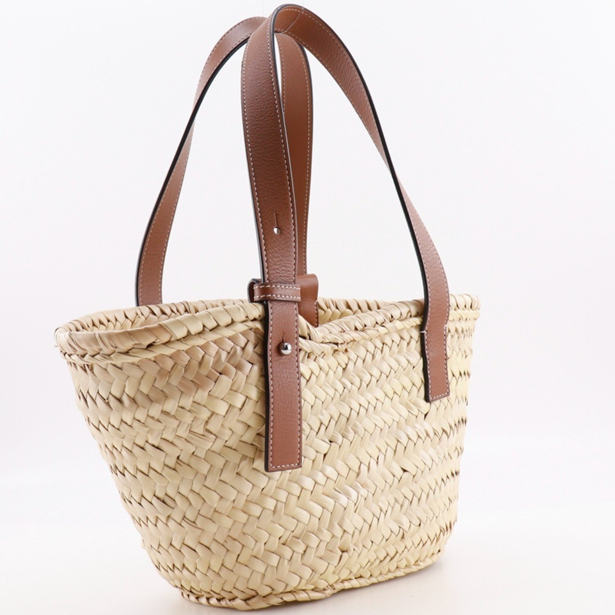 Loewe Beige Brown Raffia Leather Basket Tote Bag (Pre-Owned)