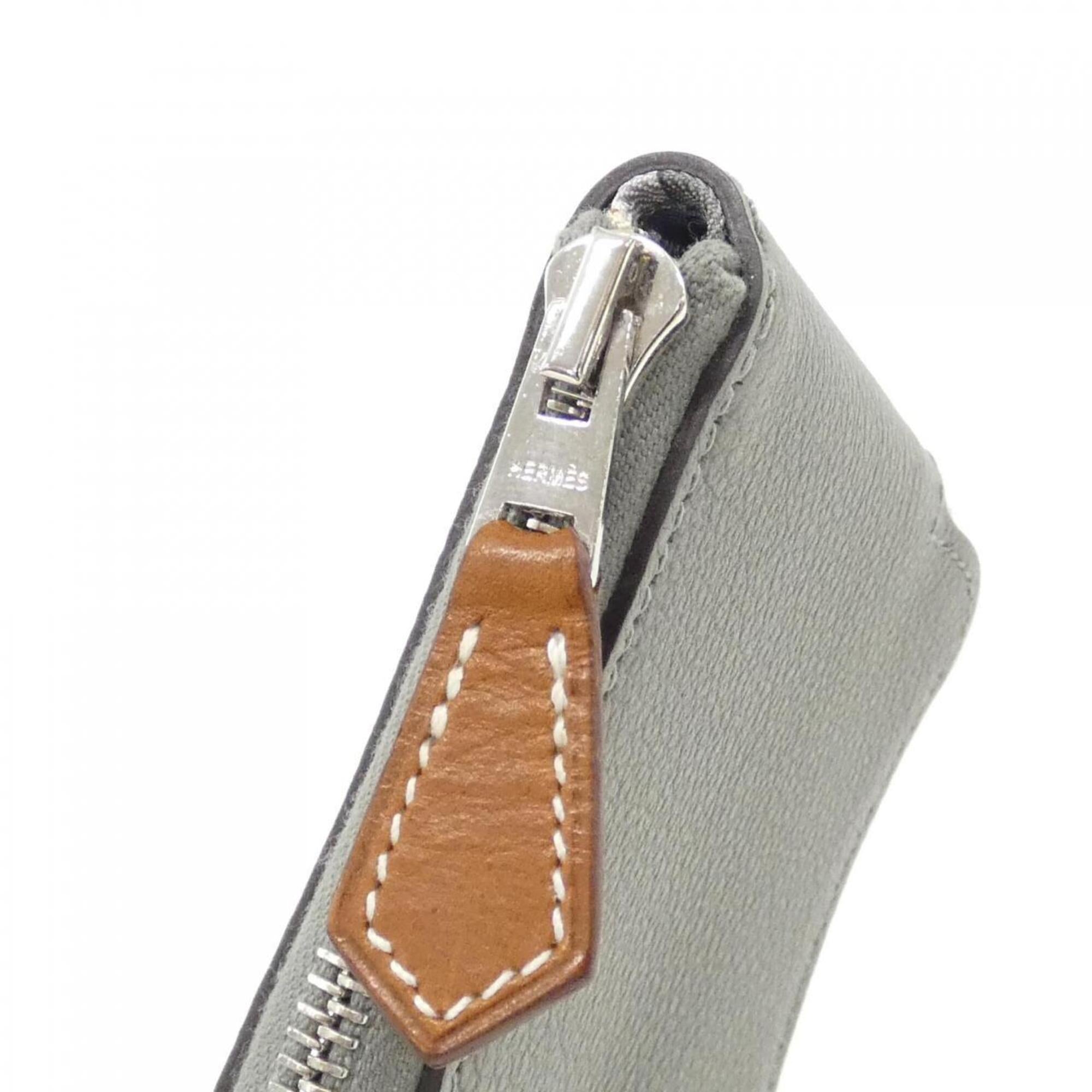 Hermes Gray Silk Coin Purse/Coin Case (Pre-Owned)