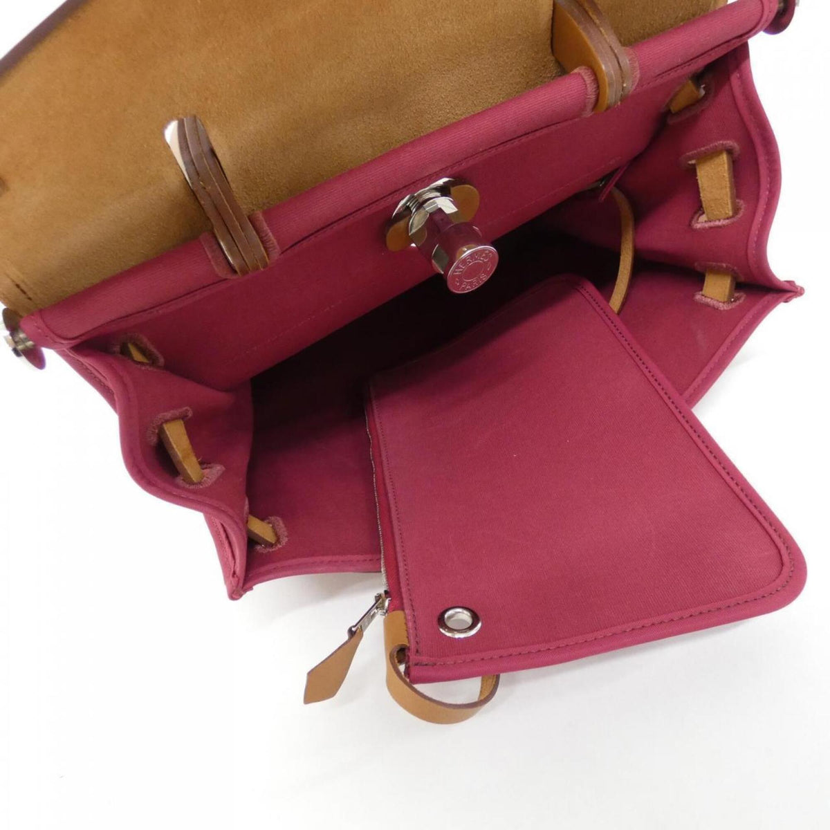 Hermes Red Color Toile Officier Handbag (Pre-Owned)