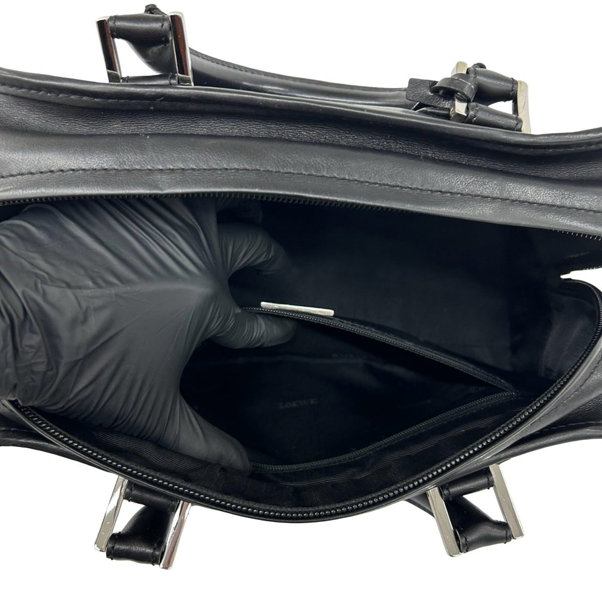 Loewe Black Leather Boston Bag Handbag Tote Bag (Pre-Owned)