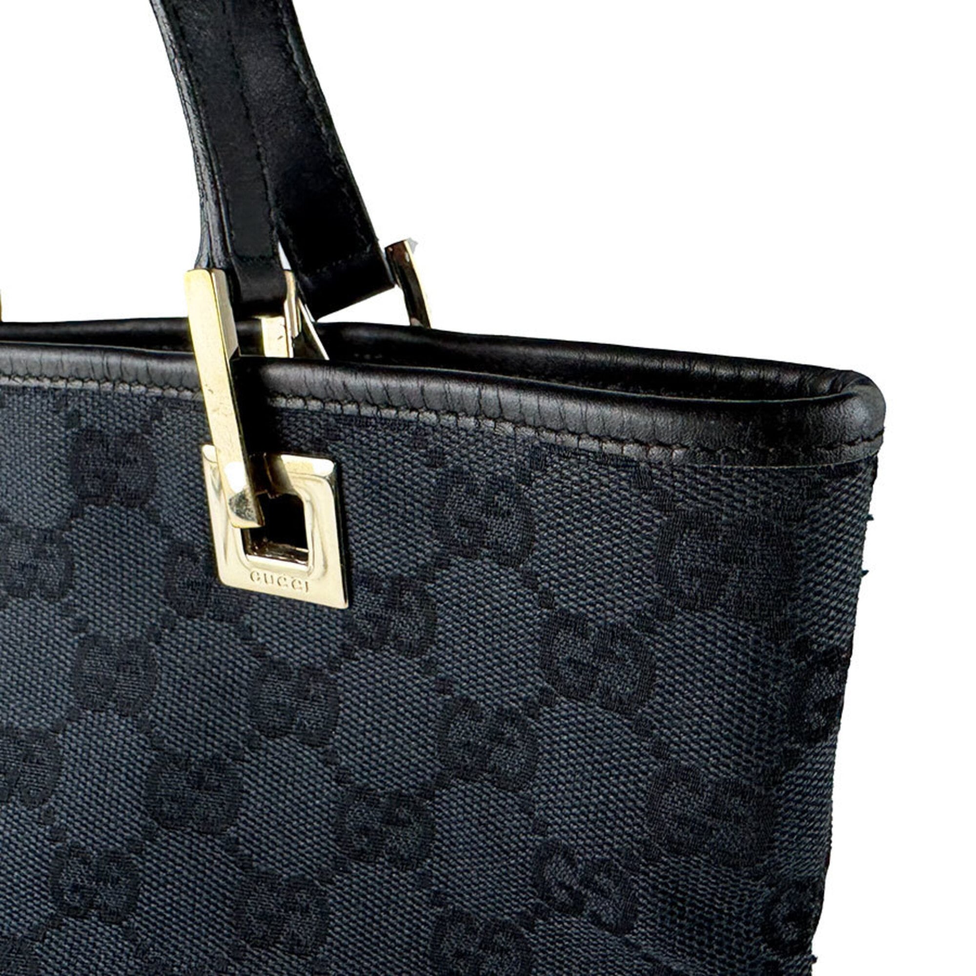 Gucci Black Gg Canvas Leather Handbag (Pre-Owned)
