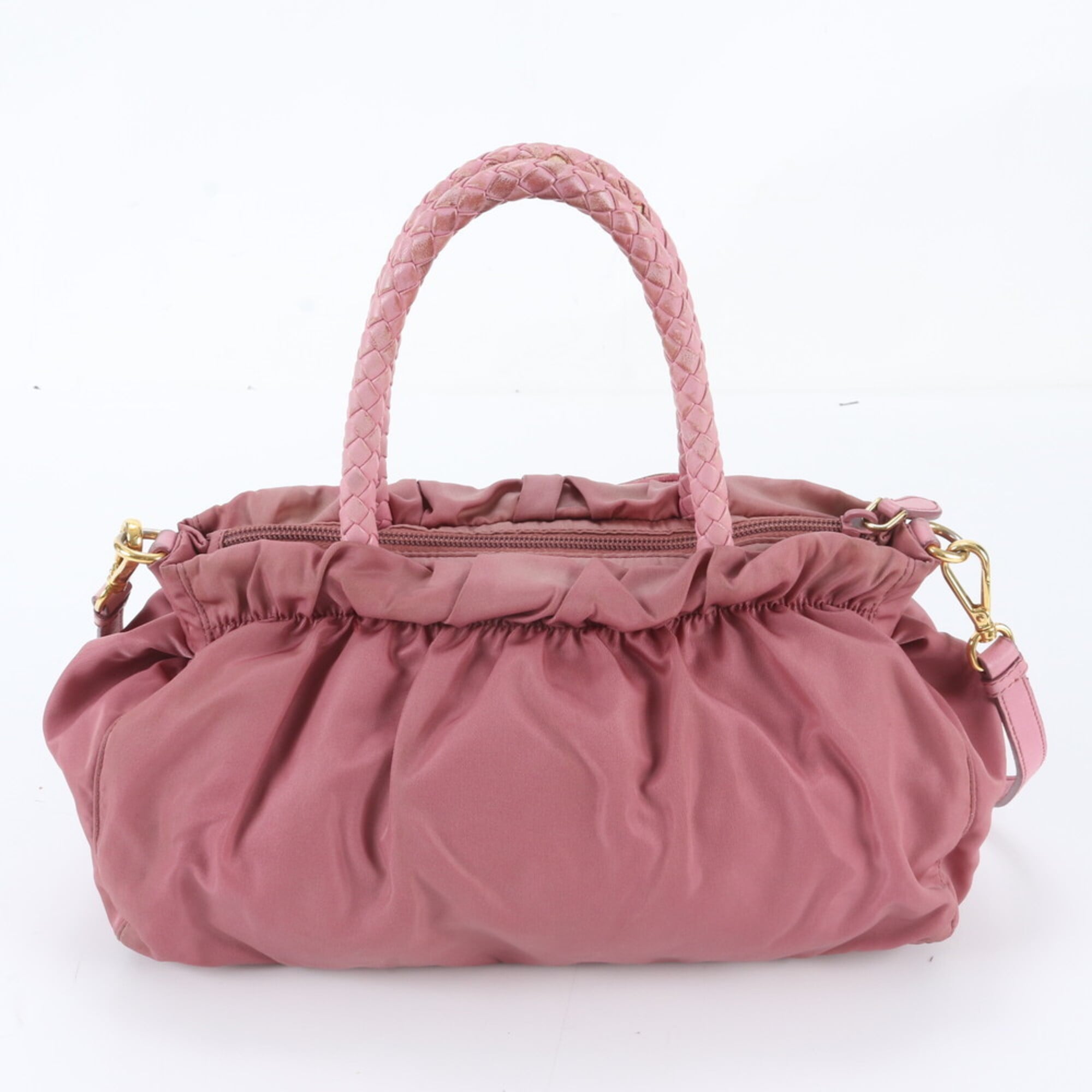 Prada Pink Leather Nylon Handbag Shoulder Bag (Pre-Owned)
