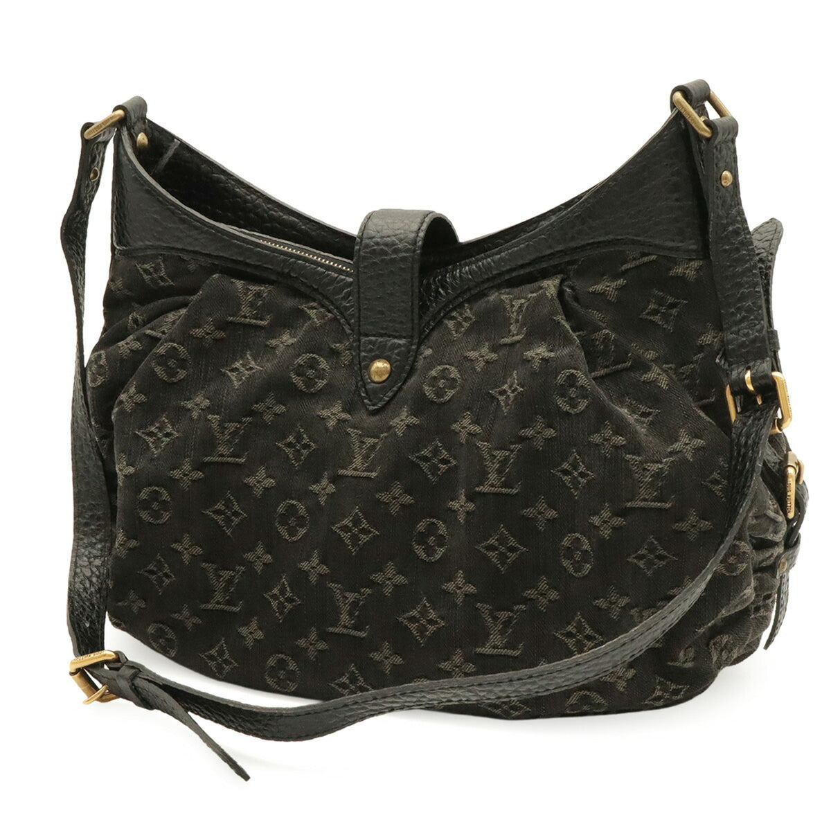 Louis Vuitton Black Noir Denim Canvas Leather Shoulder Bag (Pre-Owned)