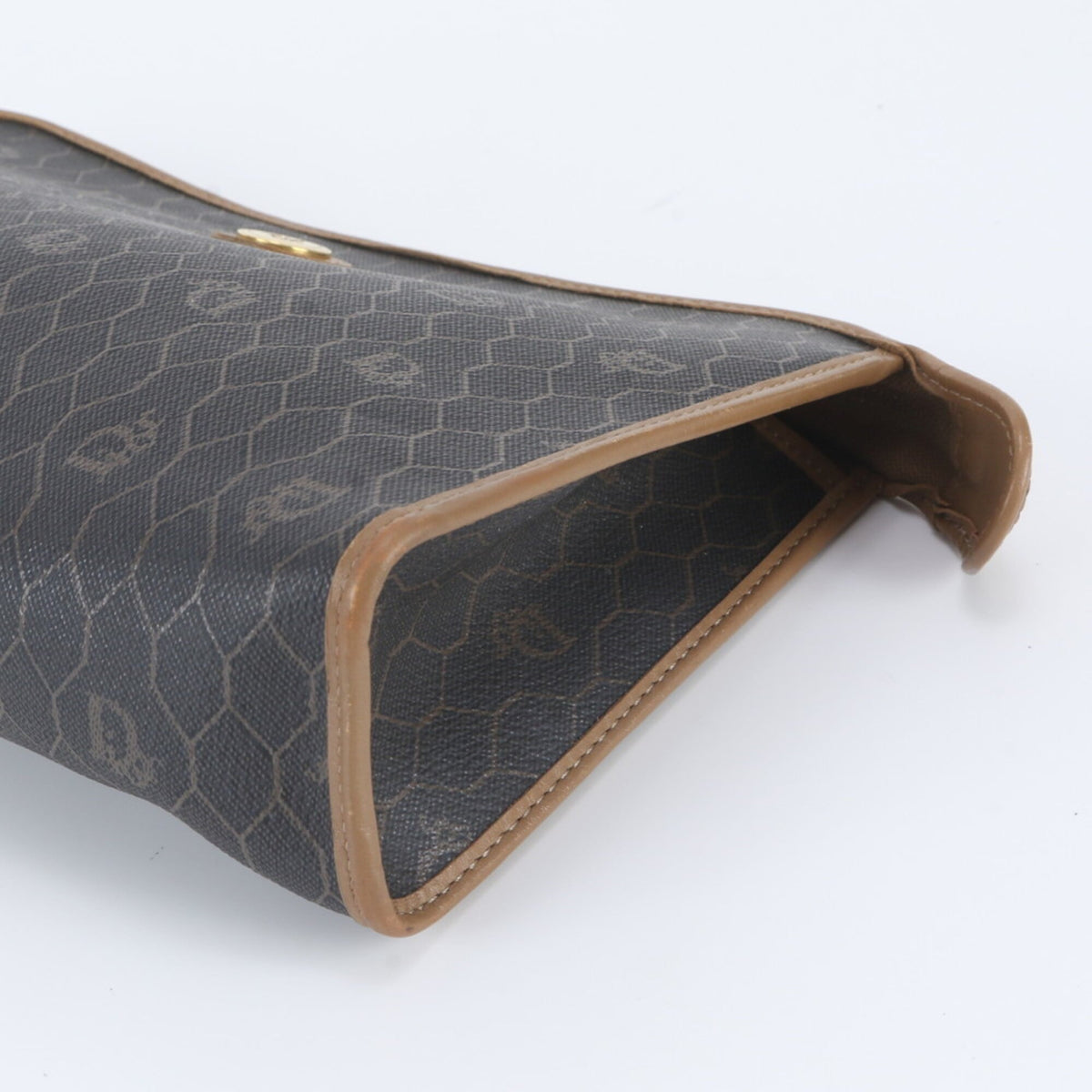 Christian Dior Beige Black Leather Coated Canvas Clutch Bag Pouch (Pre-Owned)