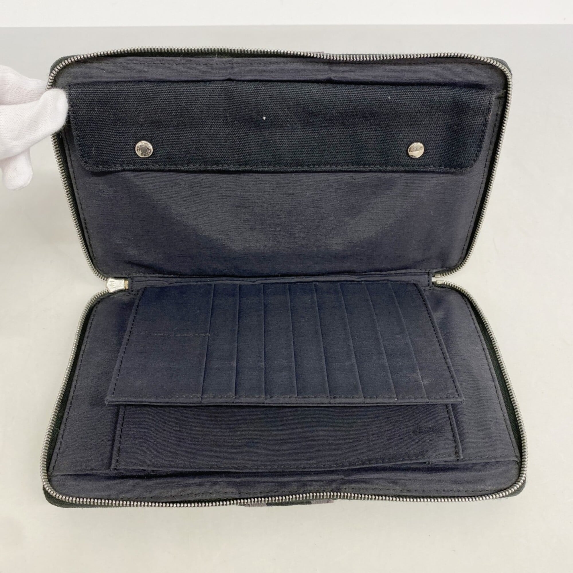 Hermes Black Canvas Long Wallet (Bi-Fold) (Pre-Owned)