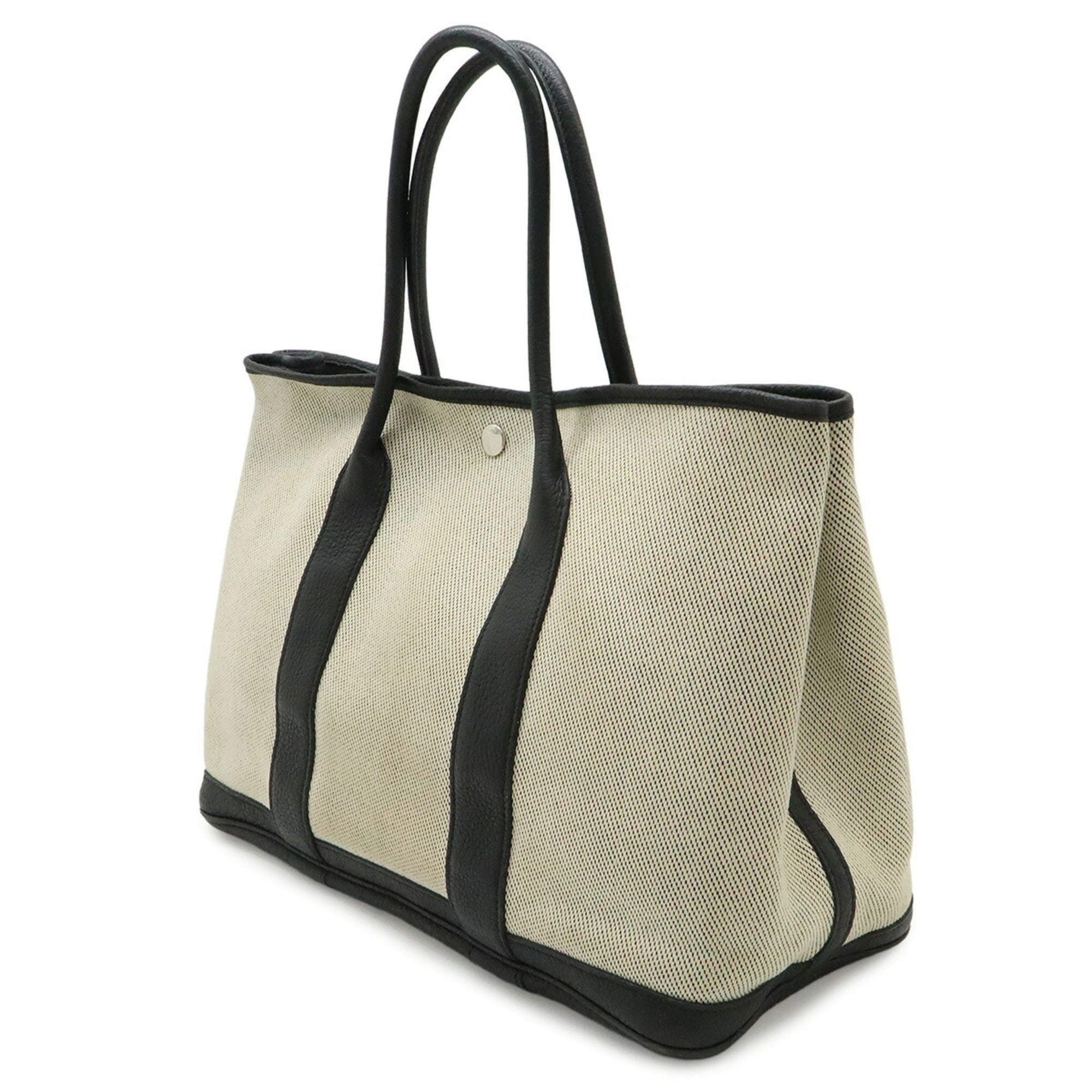 Hermes Black Off-White Canvas Handbag Tote Bag (Pre-Owned)