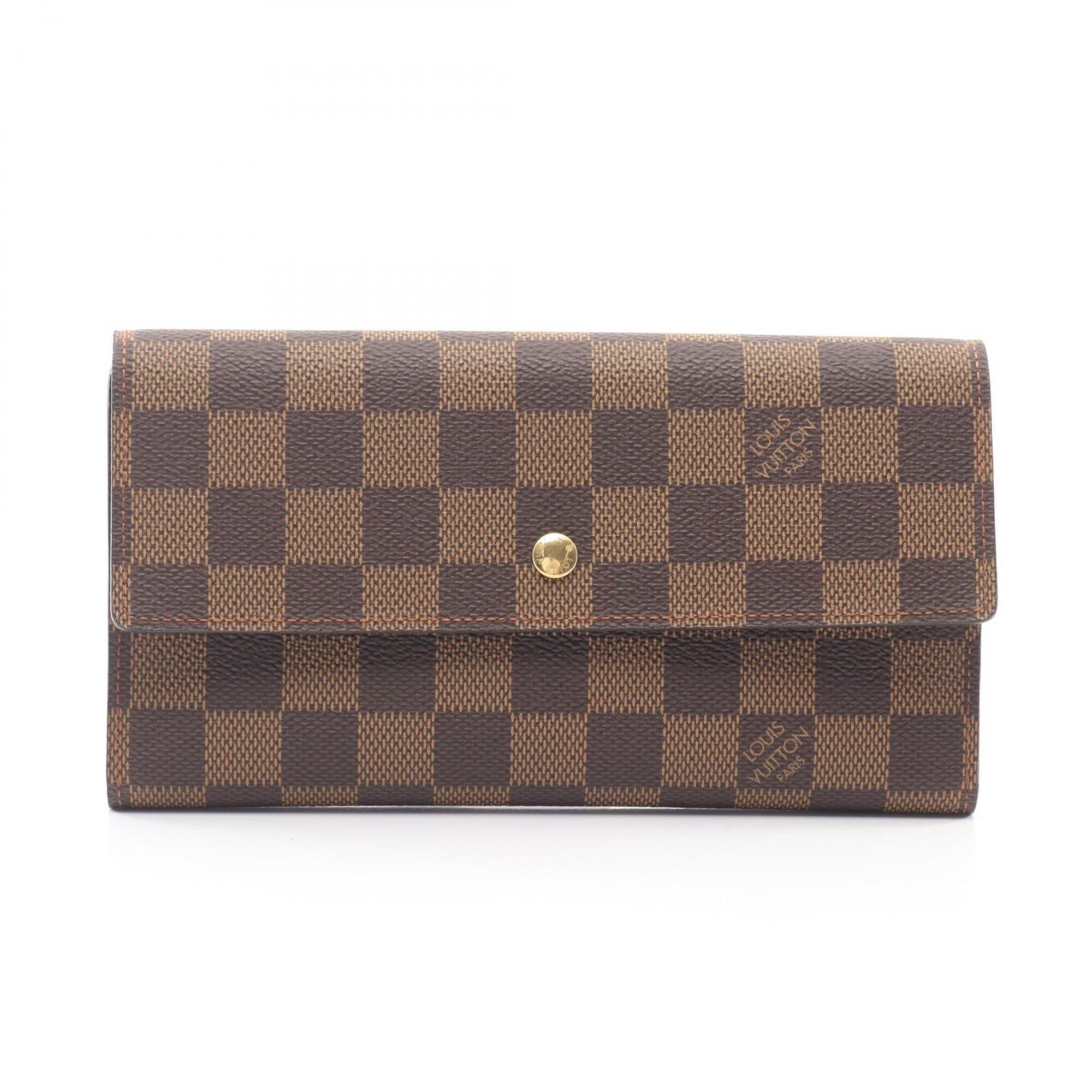 Louis Vuitton Damier Brown Ebene Leather Pvc Long Wallet (Tri-Fold) (Pre-Owned)