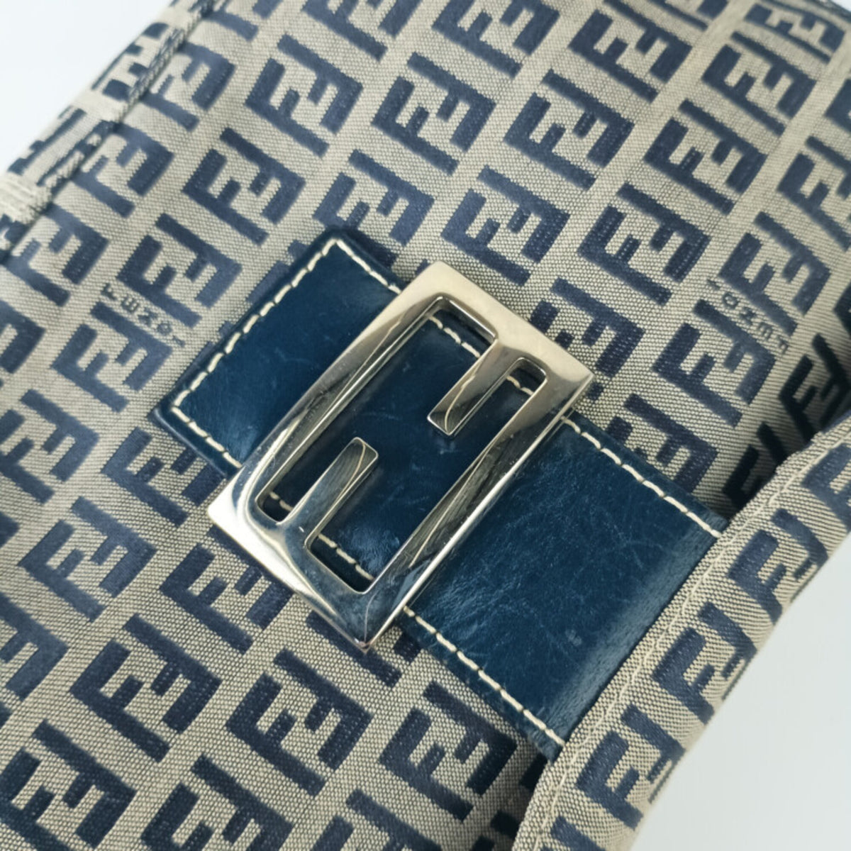 Fendi Zucca Gray Navy Canvas Leather Handbag Shoulder Bag (Pre-Owned)