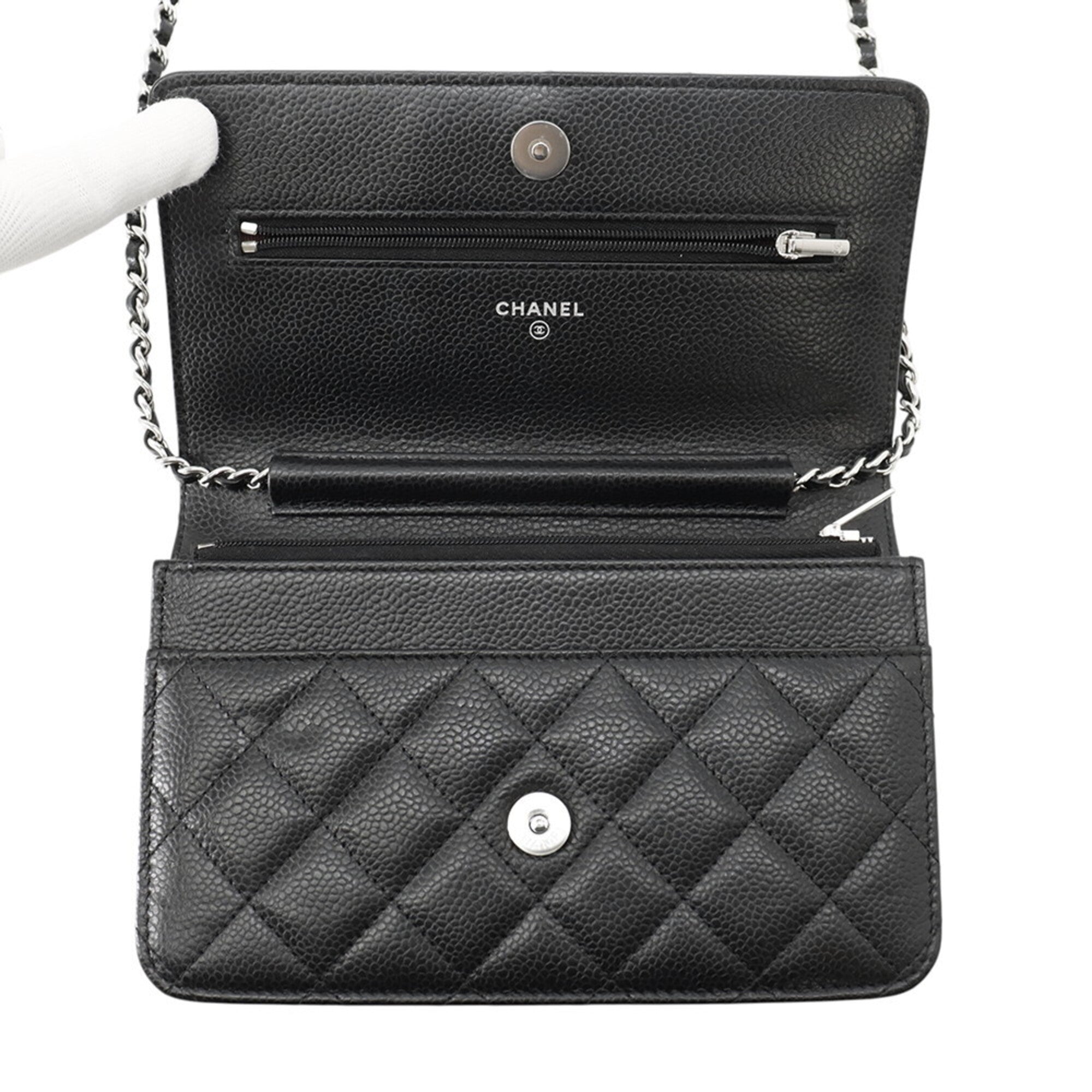 Chanel Black Grained Calfskin Chain/Shoulder Wallet (Pre-Owned)