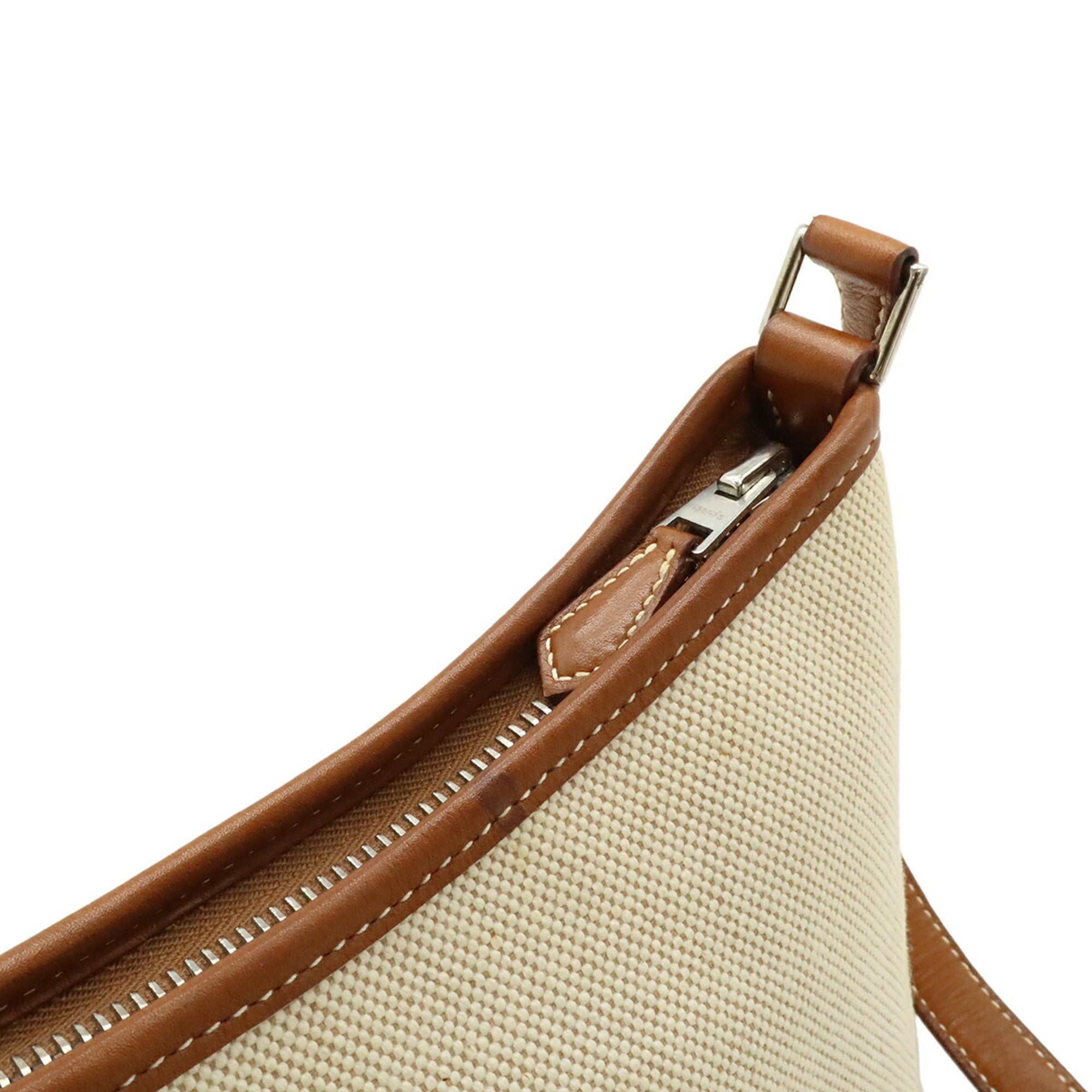 Hermes Berlingo Beige Brown Toile H Leather Shoulder Bag (Pre-Owned)