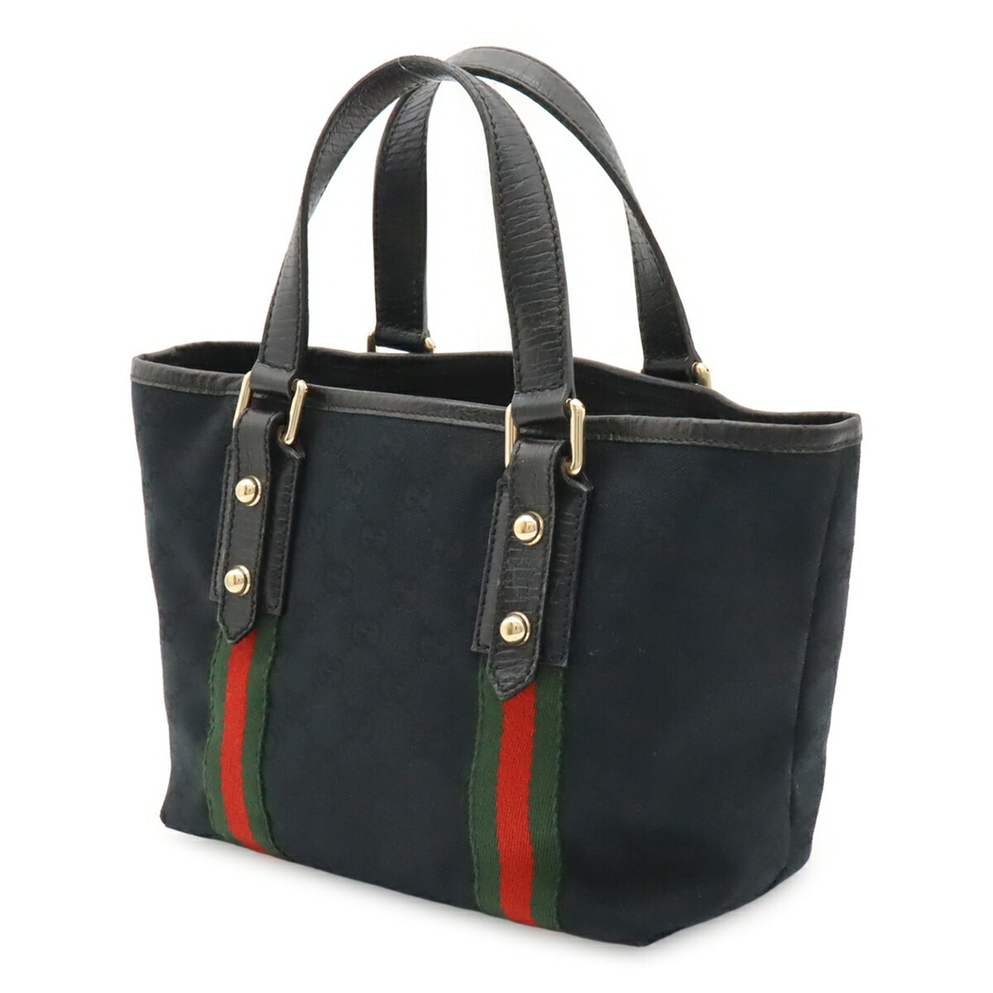 Gucci Black Green Red Color Canvas Leather Handbag Tote Bag (Pre-Owned)