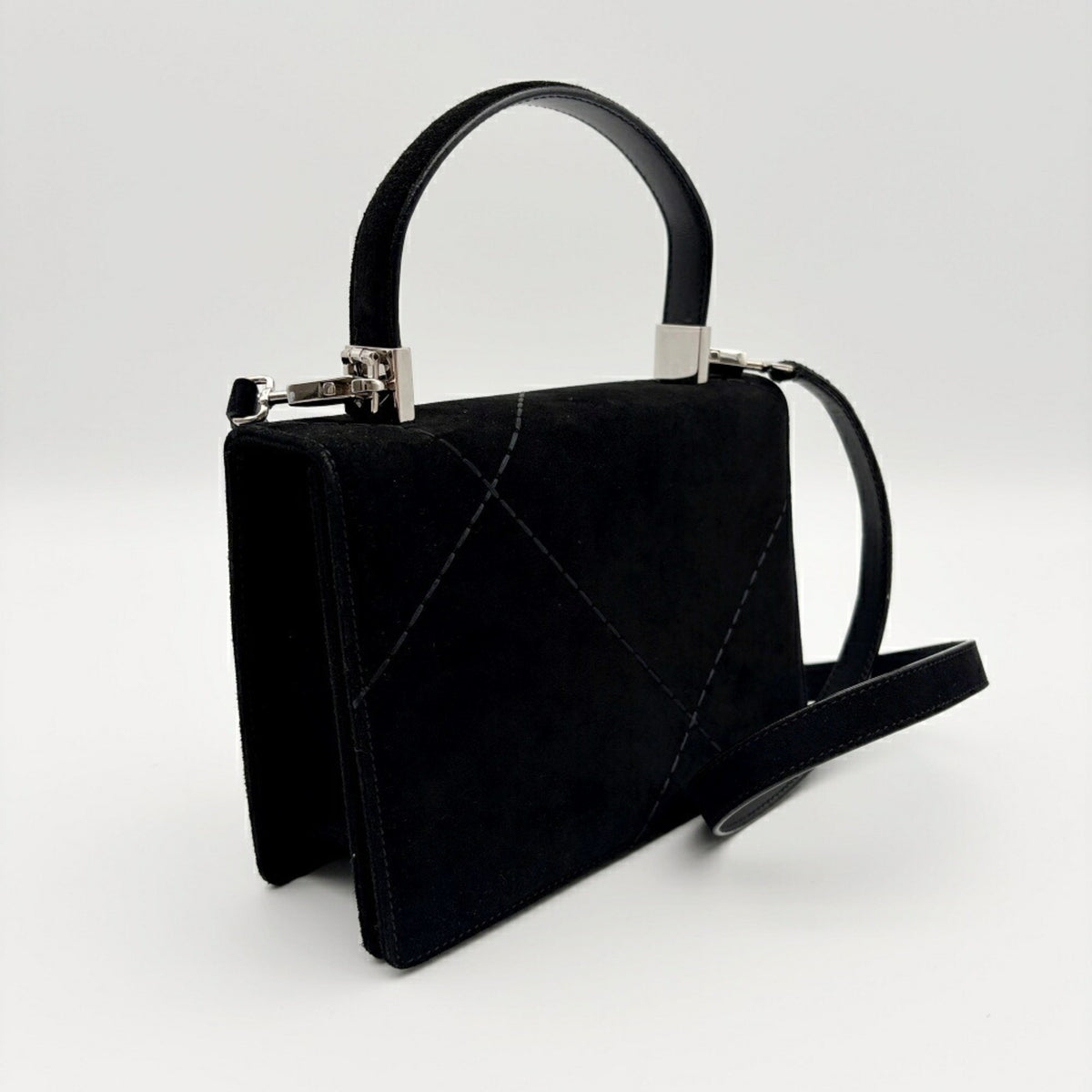 Salvatore Ferragamo Black Suede Handbag Shoulder Bag (Pre-Owned)