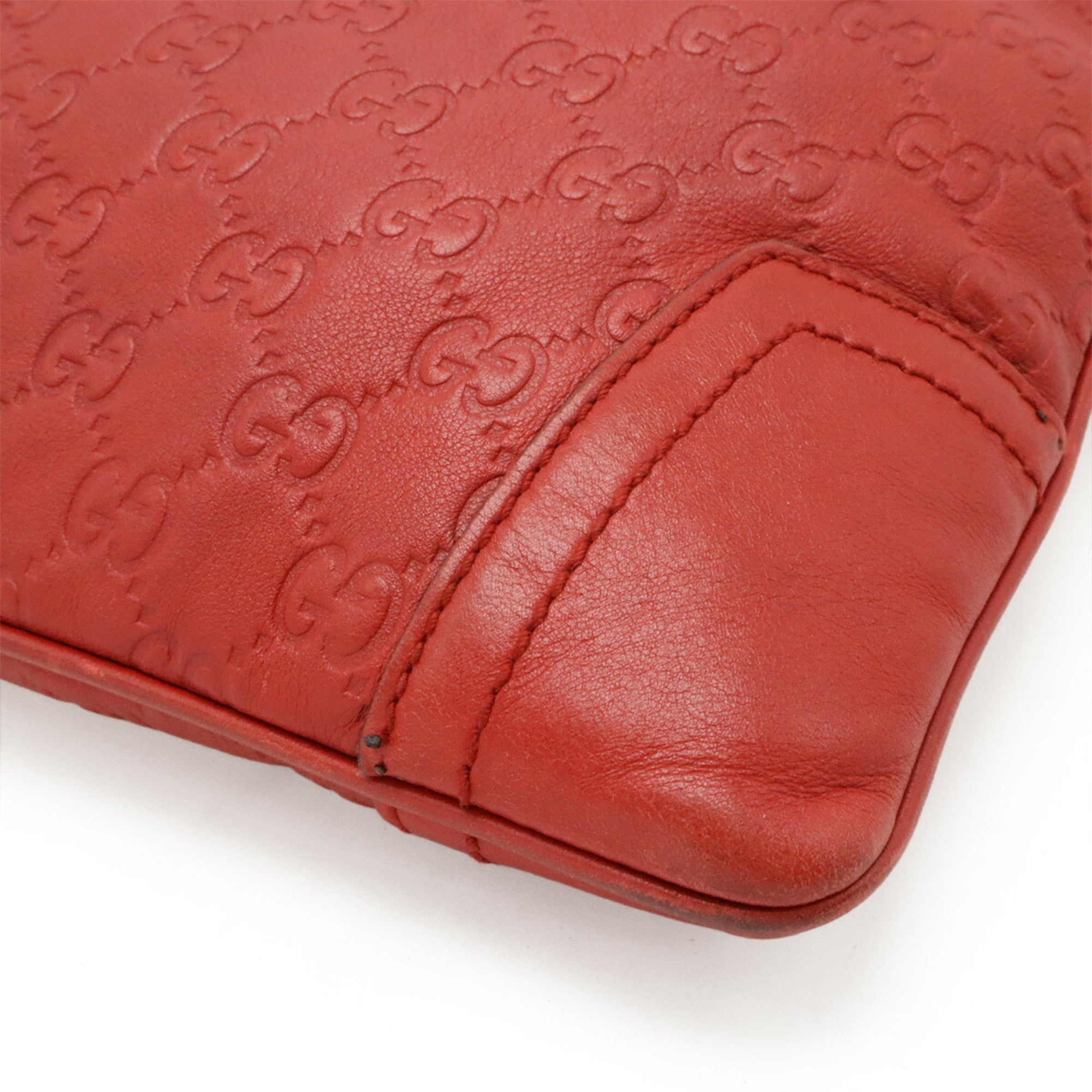 Gucci Red Color Leather Canvas Messenger Bag Shoulder Bag (Pre-Owned)