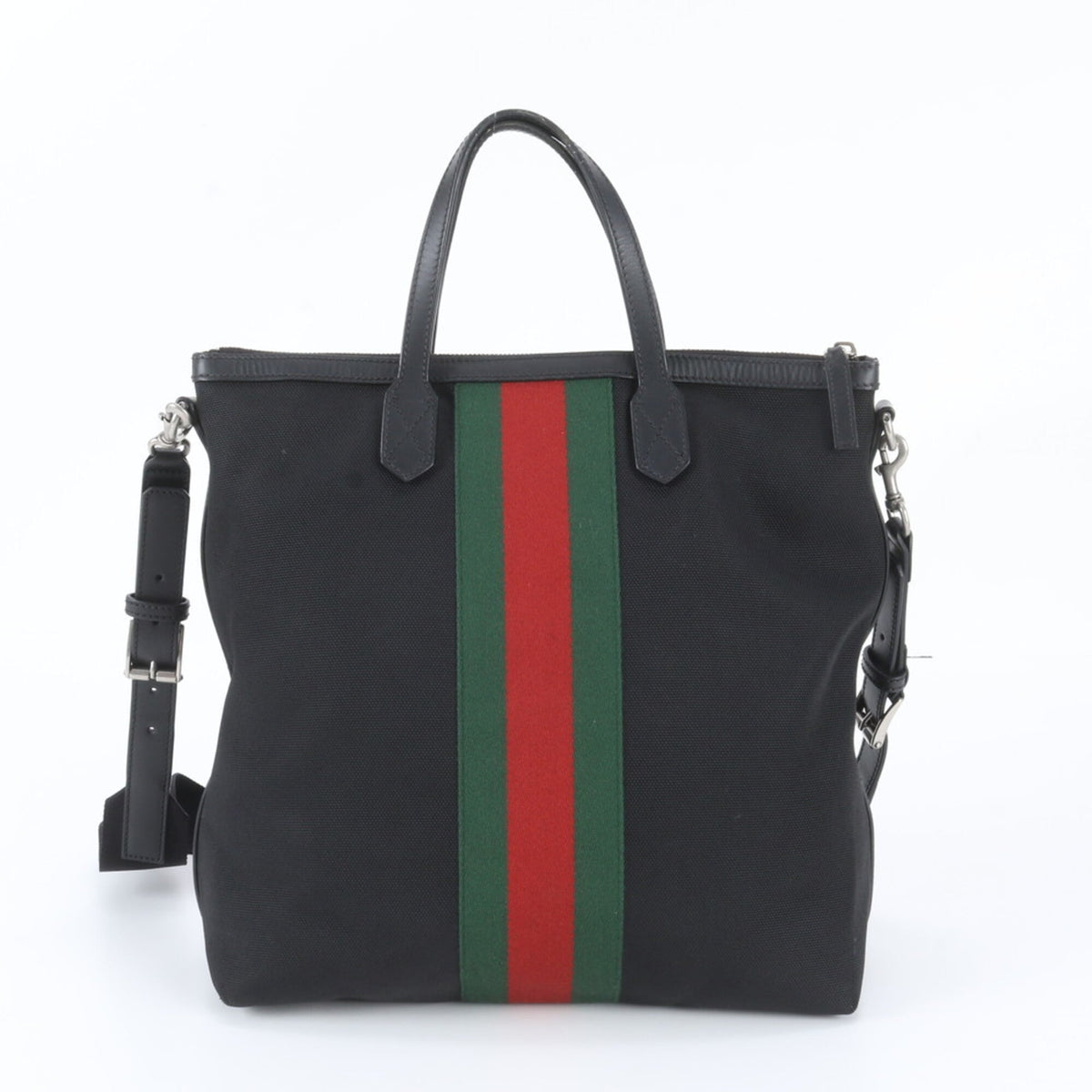 Gucci Black Leather Canvas Shoulder Bag Tote Bag (Pre-Owned)