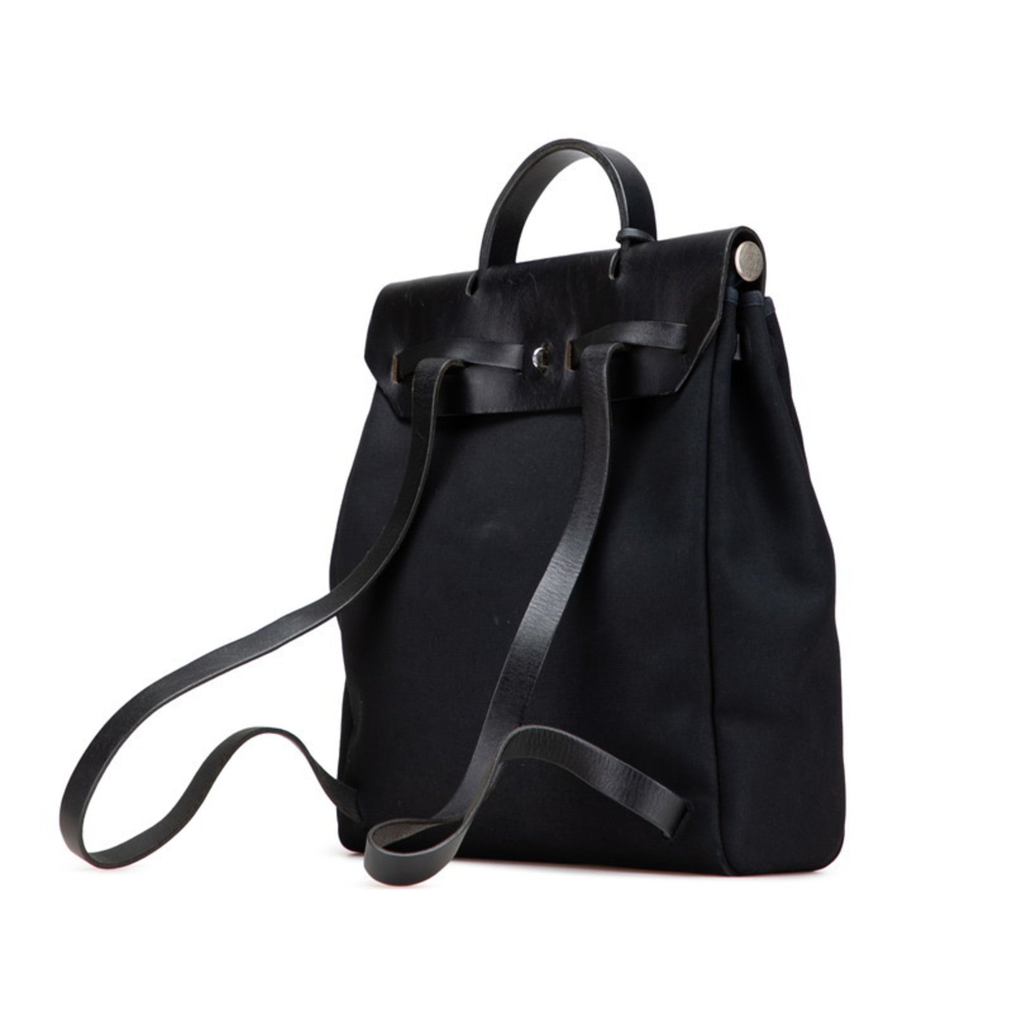 Hermes Her Bag Black Toile Officier Leather Handbag (Pre-Owned)