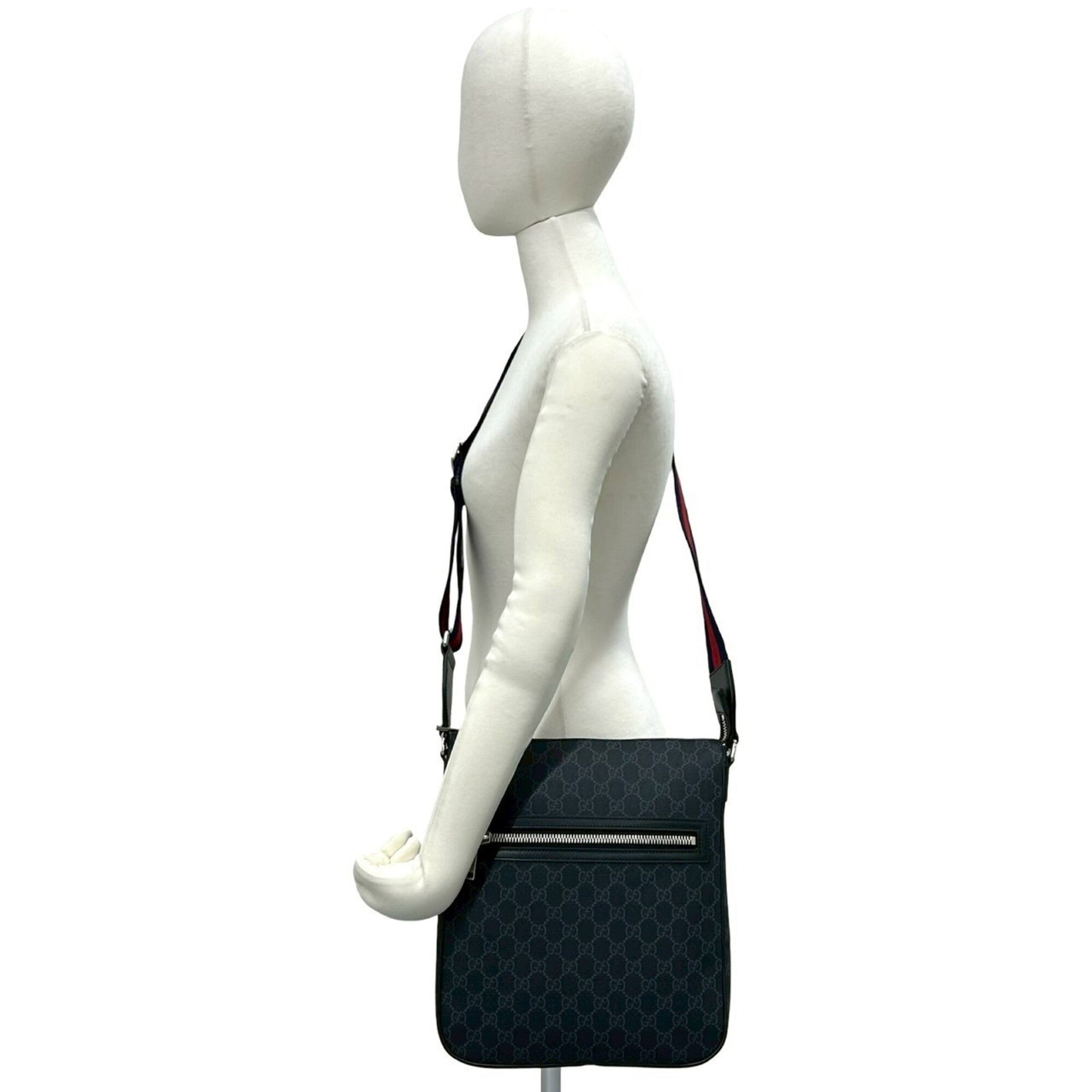 Gucci Black Navy Red Color Leather Pvc Shoulder Bag Tote Bag (Pre-Owned)