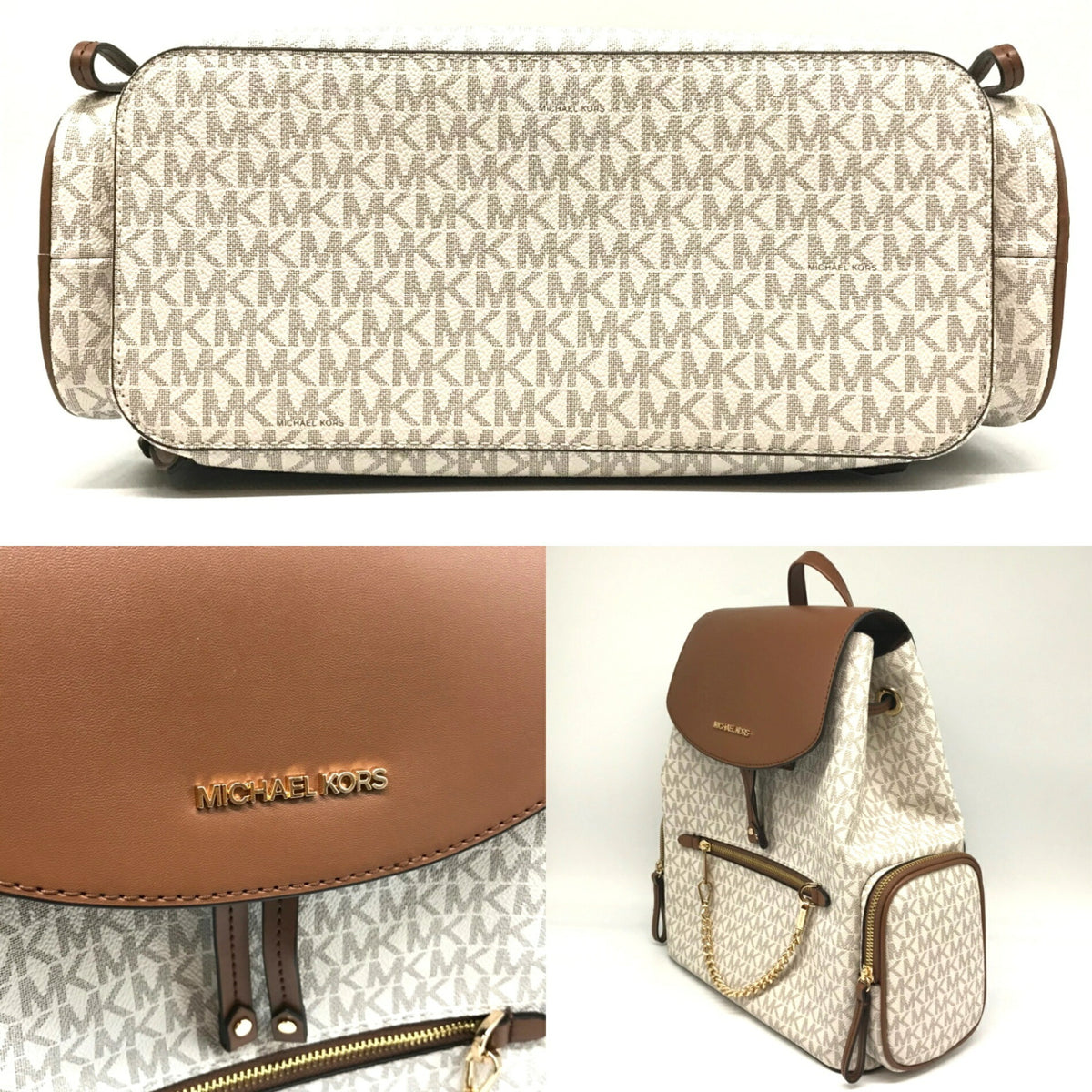 Michael Kors Brown Ivory Pvc Backpack (Pre-Owned)