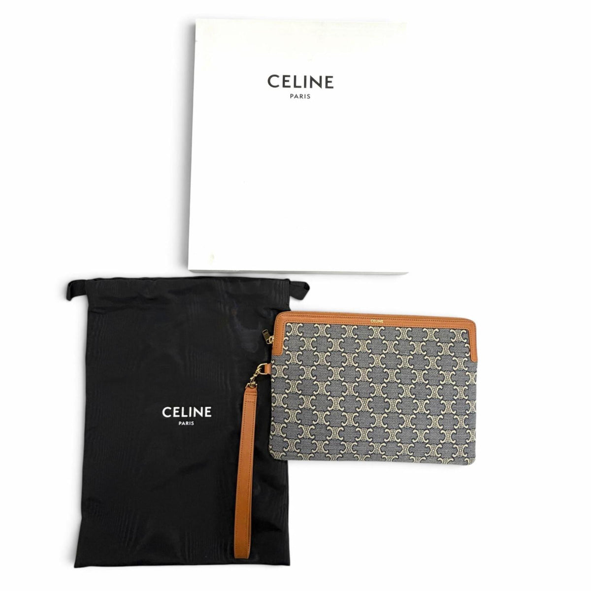 Celine Navy Canvas Leather Clutch Bag Pouch (Pre-Owned)