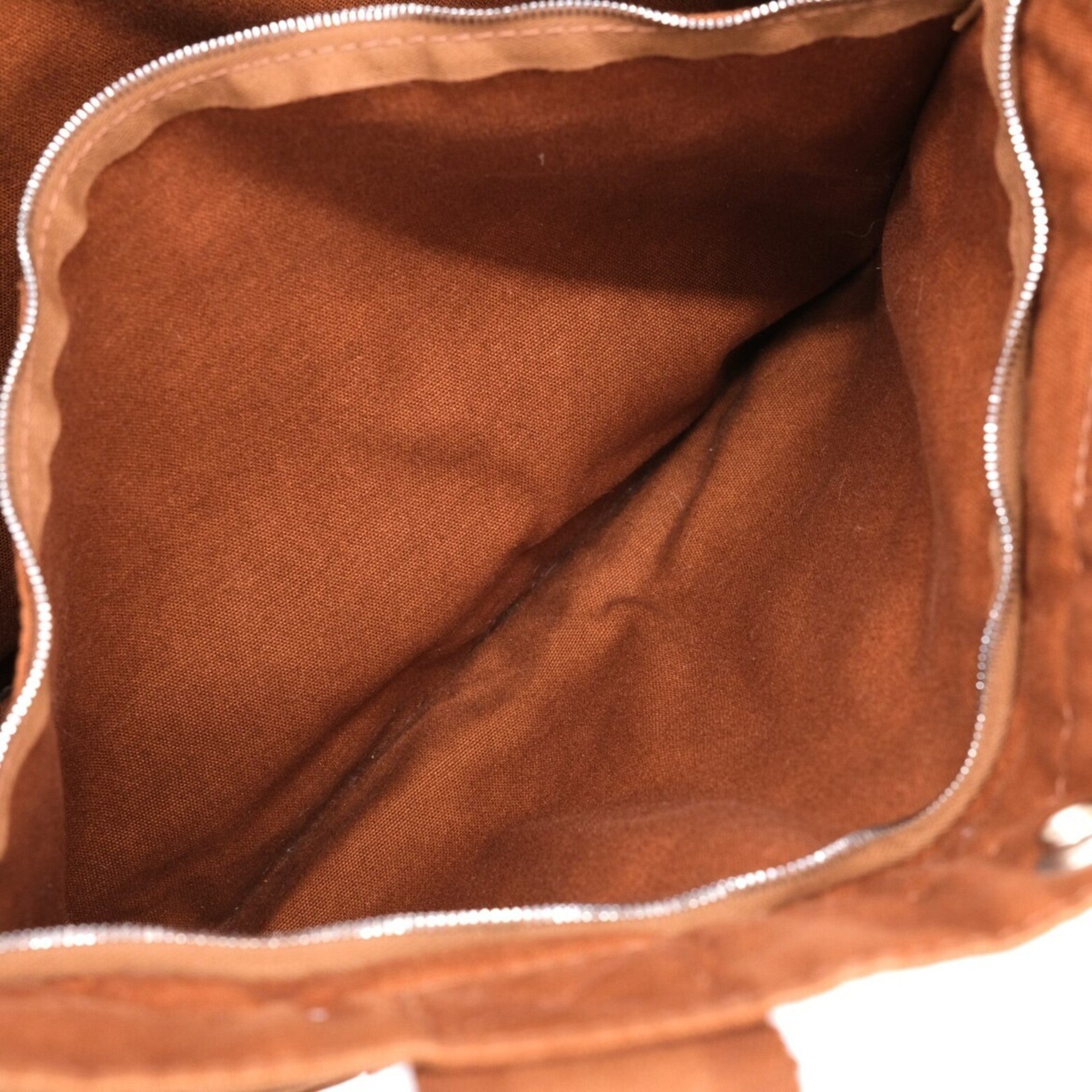 Hermes Brown Canvas Leather Handbag Tote Bag (Pre-Owned)