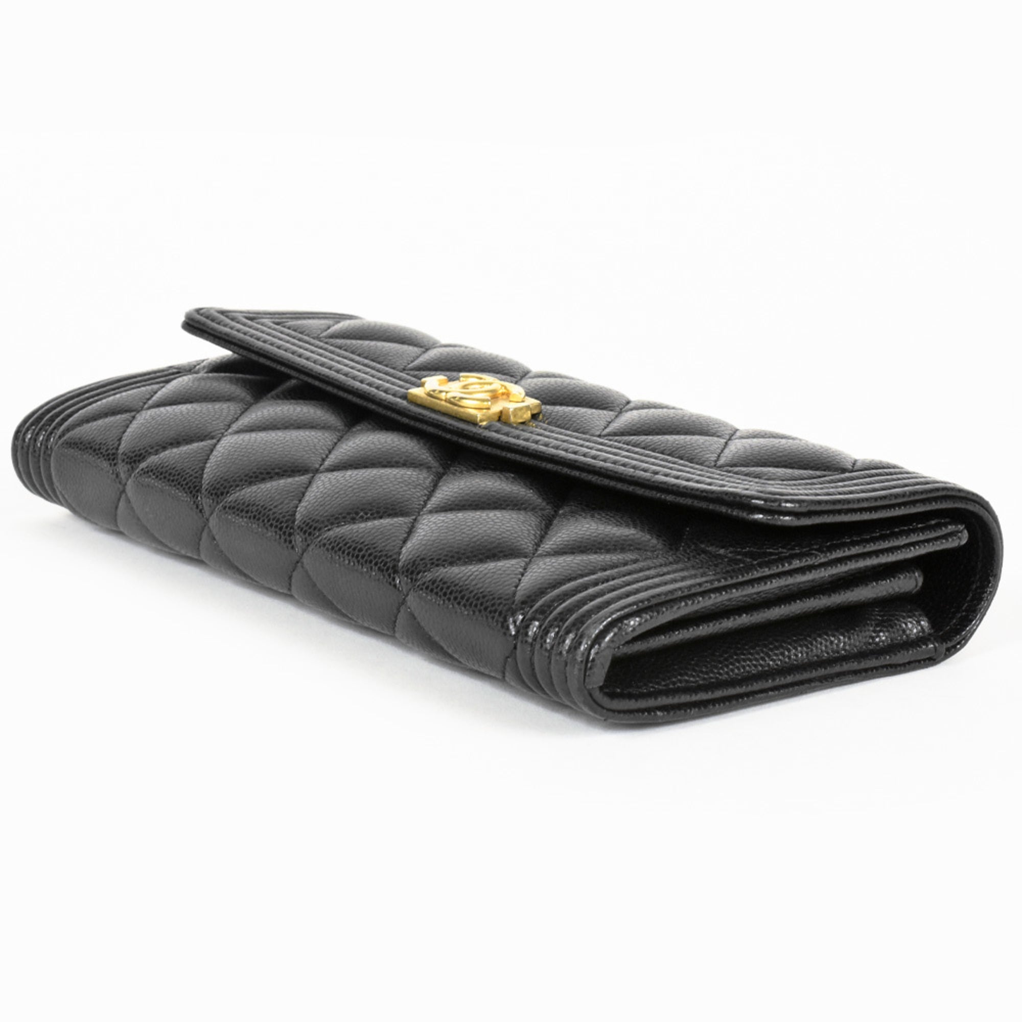 Chanel Boy Chanel Black Grained Calfskin Chain/Shoulder Wallet (Pre-Owned)