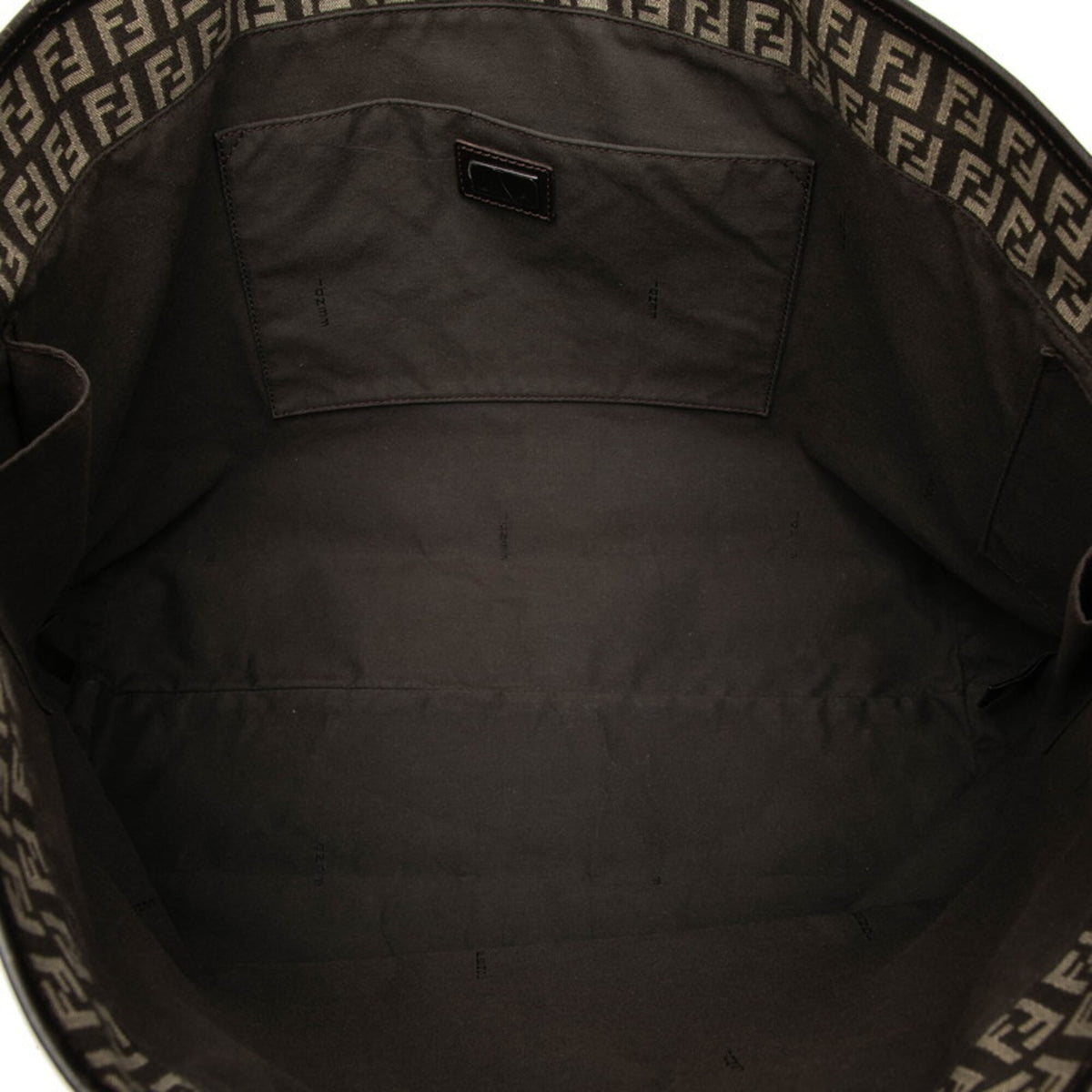 Fendi Zucchino Beige Brown Canvas Leather Shoulder Bag Tote Bag (Pre-Owned)