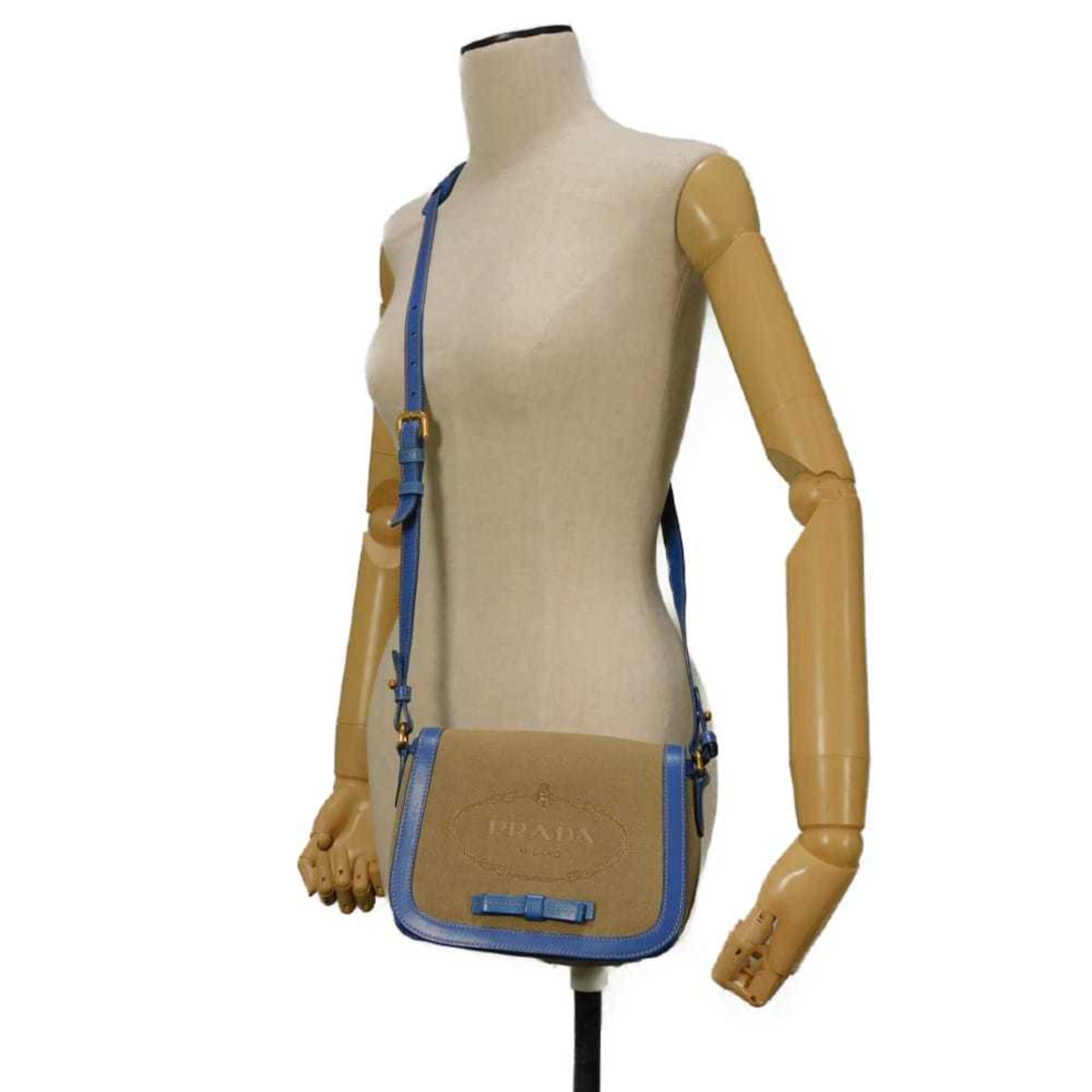 Prada Brown Canvas Leather Shoulder Bag (Pre-Owned)