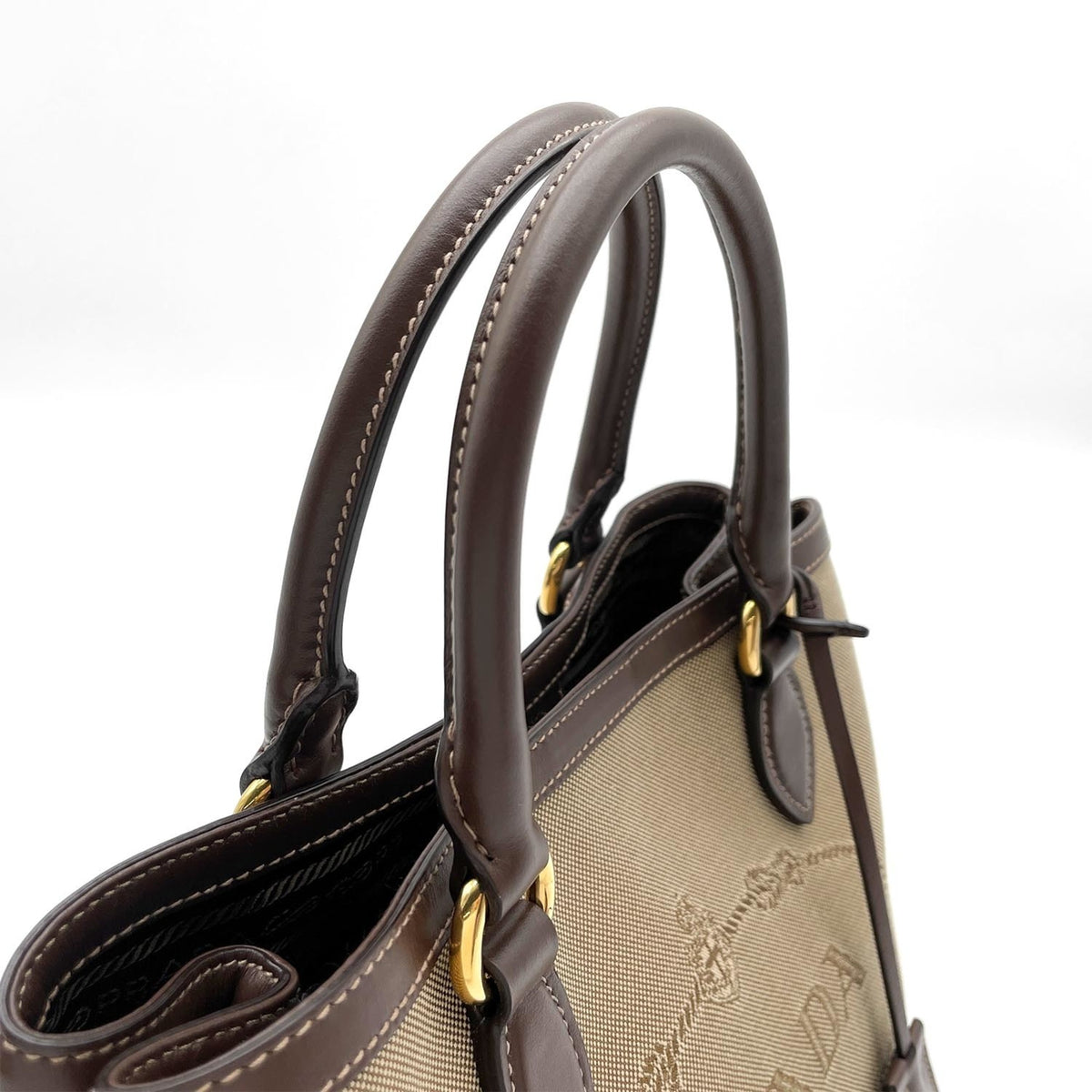 Prada Brown Canvas Leather Shoulder Bag (Pre-Owned)