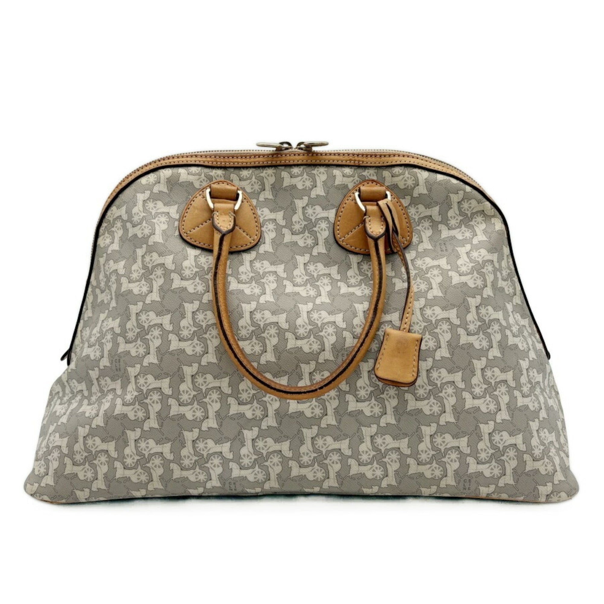 Celine Gray White Pvc Leather Boston Bag Handbag (Pre-Owned)