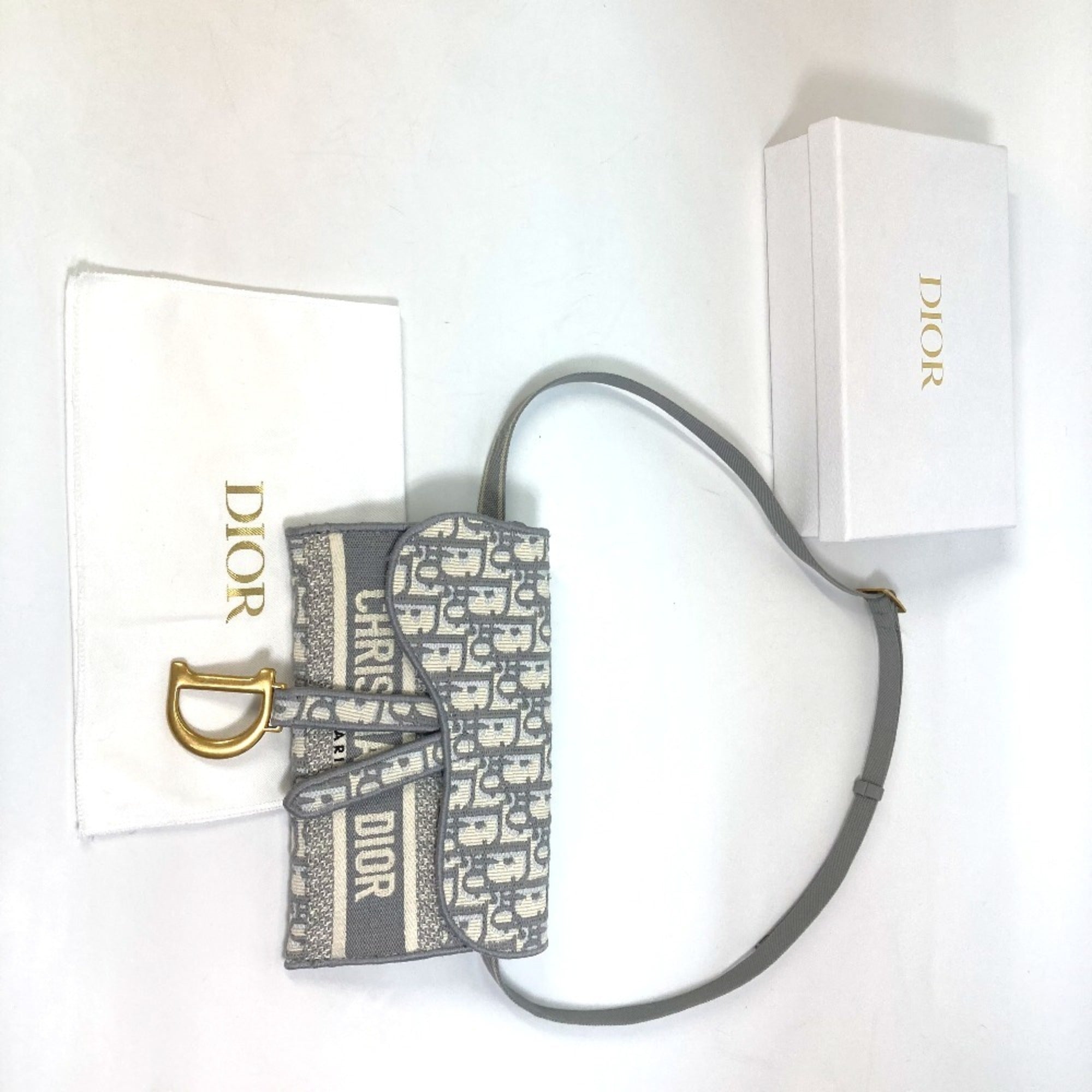 Christian Dior Gray Jacquard Pouch Shoulder Bag (Pre-Owned)