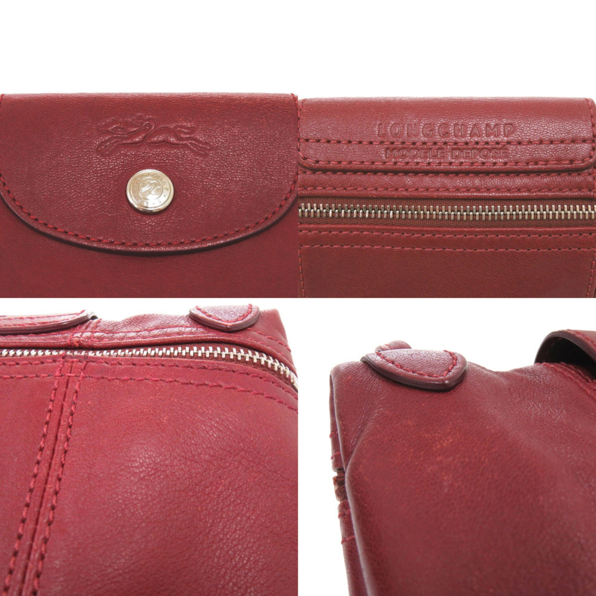 Longchamp Le Pliage Bordeaux Leather Shoulder Bag (Pre-Owned)
