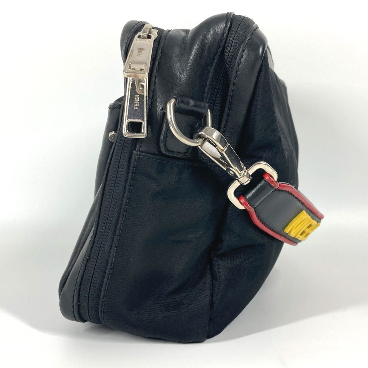 Fendi Black Nylon Leather Handbag Pochette Shoulder Bag (Pre-Owned)