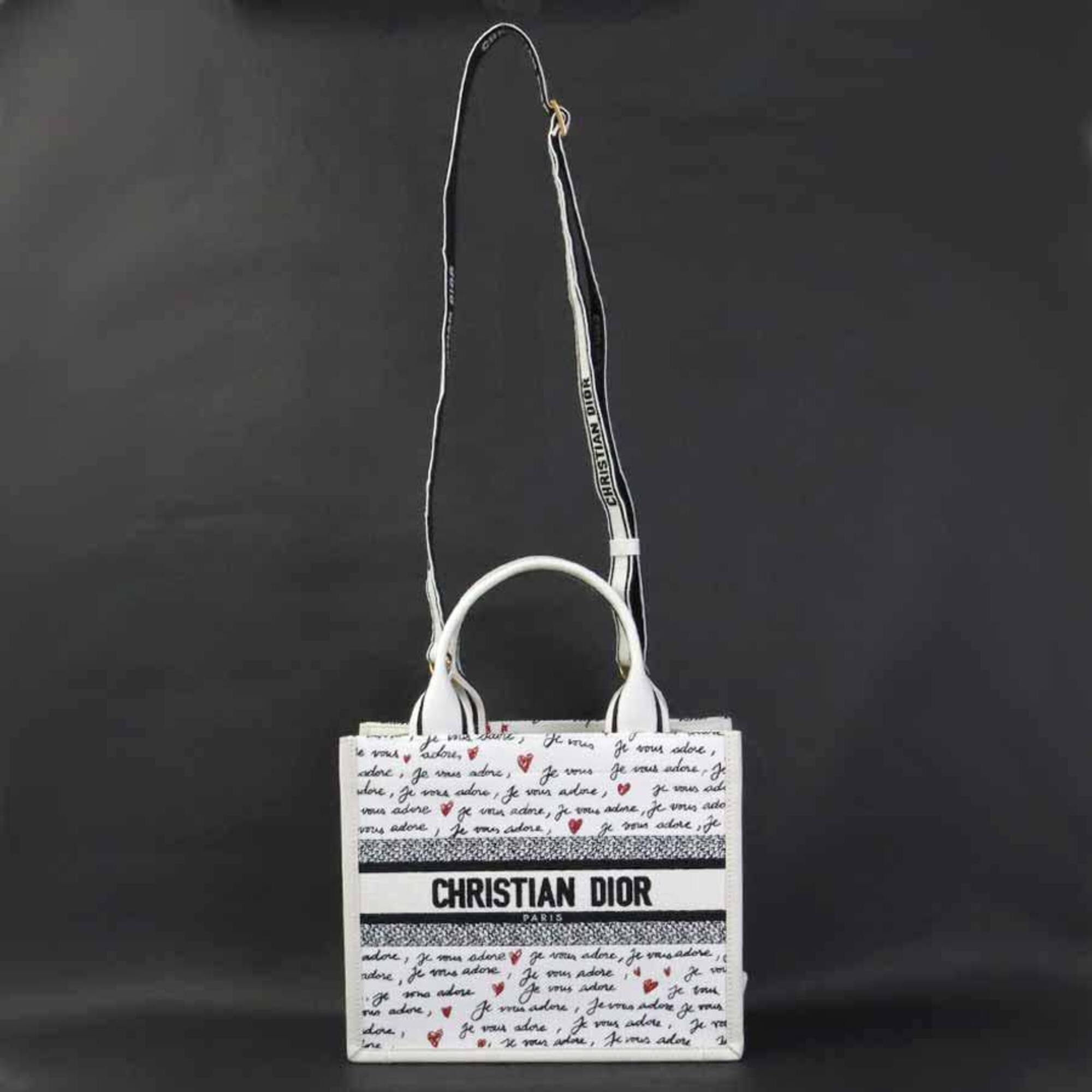 Christian Dior Black Red Color White Canvas Leather Handbag Shoulder Bag (Pre-Owned)