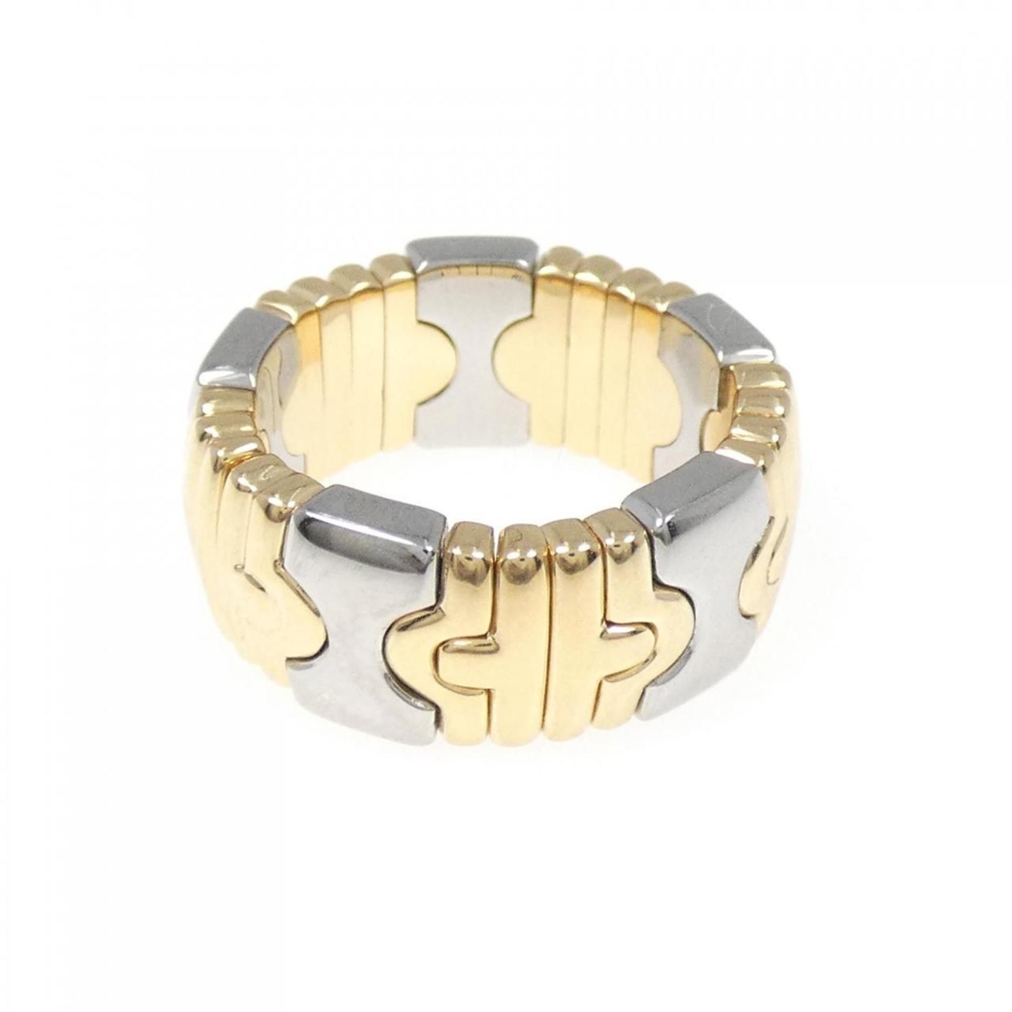 Bvlgari Silver Yellow Gold Stainless Steel Yellow Gold (18K) Band Ring (Pre-Owned)