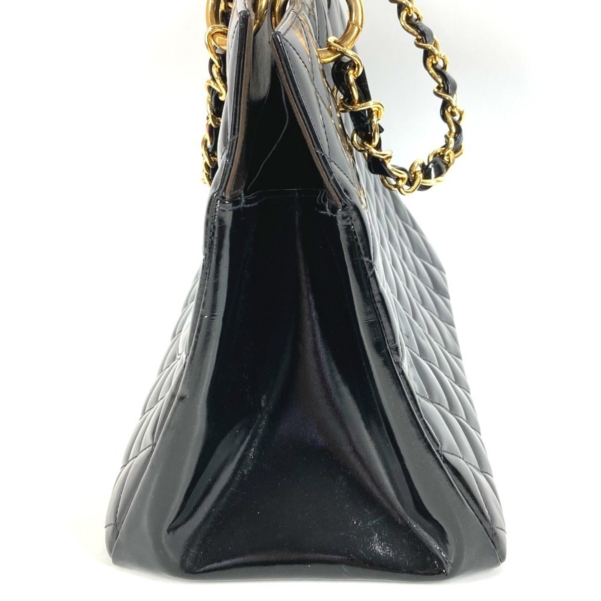 Chanel Black Patent Leather Handbag Tote Bag (Pre-Owned)