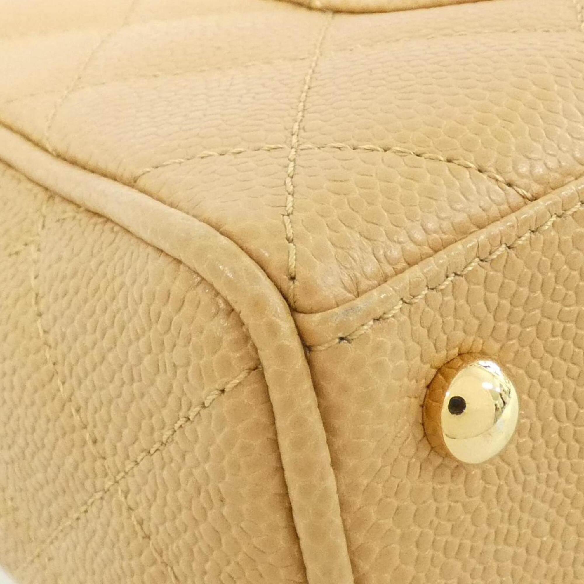 Chanel Beige Grained Calfskin Boston Bag Handbag (Pre-Owned)