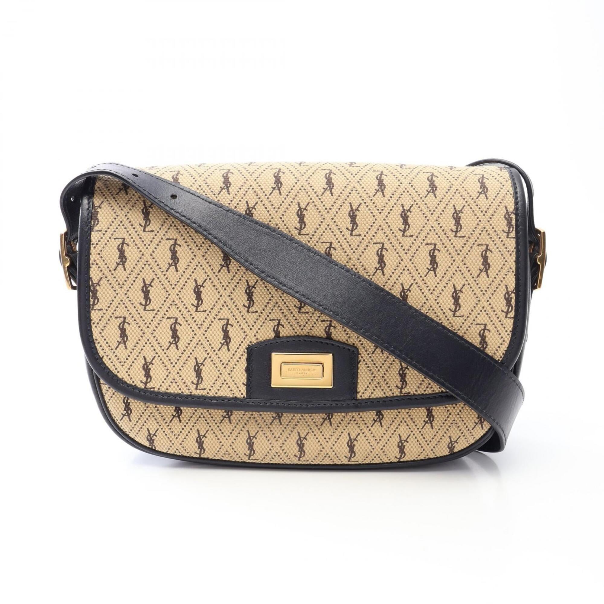 Saint Laurent Beige Navy Canvas Leather Handbag Shoulder Bag (Pre-Owned)
