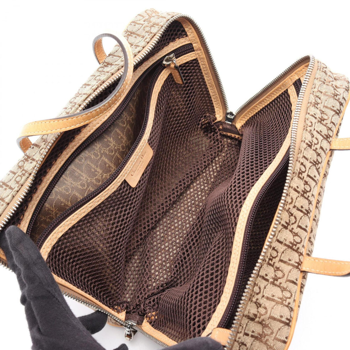 Christian Dior Beige Brown Canvas Leather Handbag (Pre-Owned)