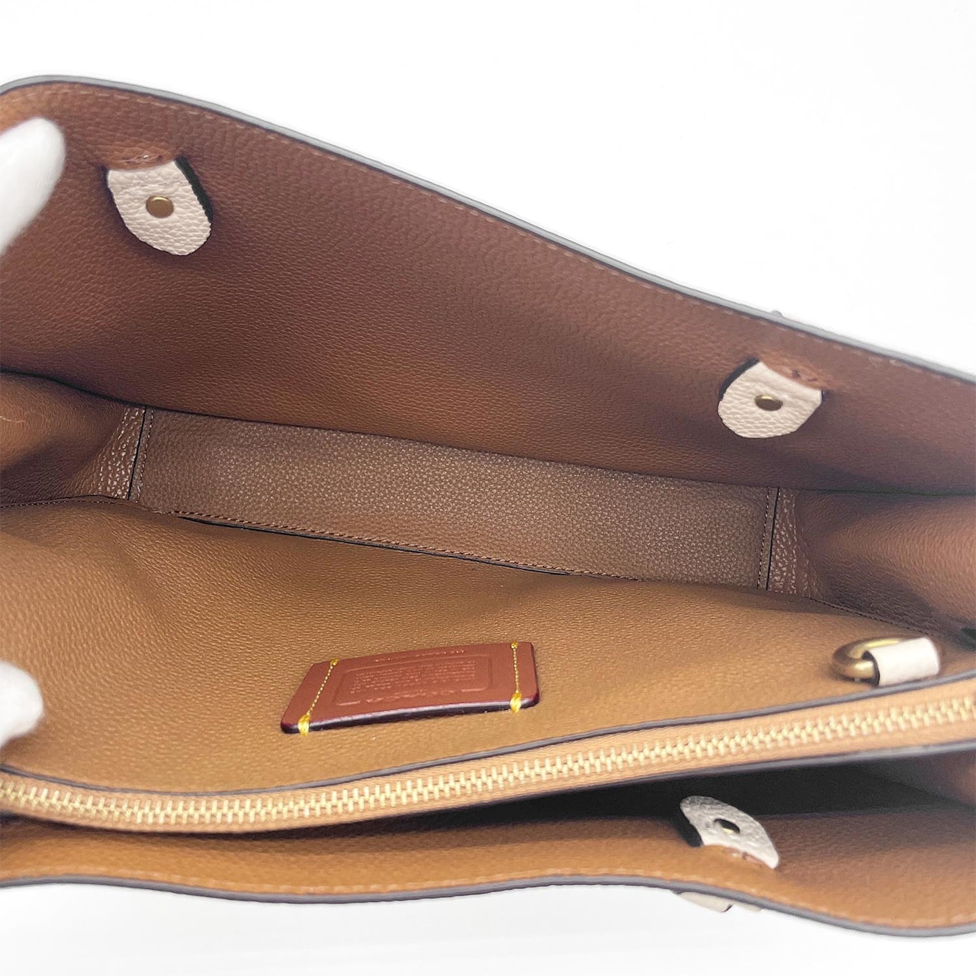 Coach Beige Gold Leather Shoulder Bag Tote Bag (Pre-Owned)