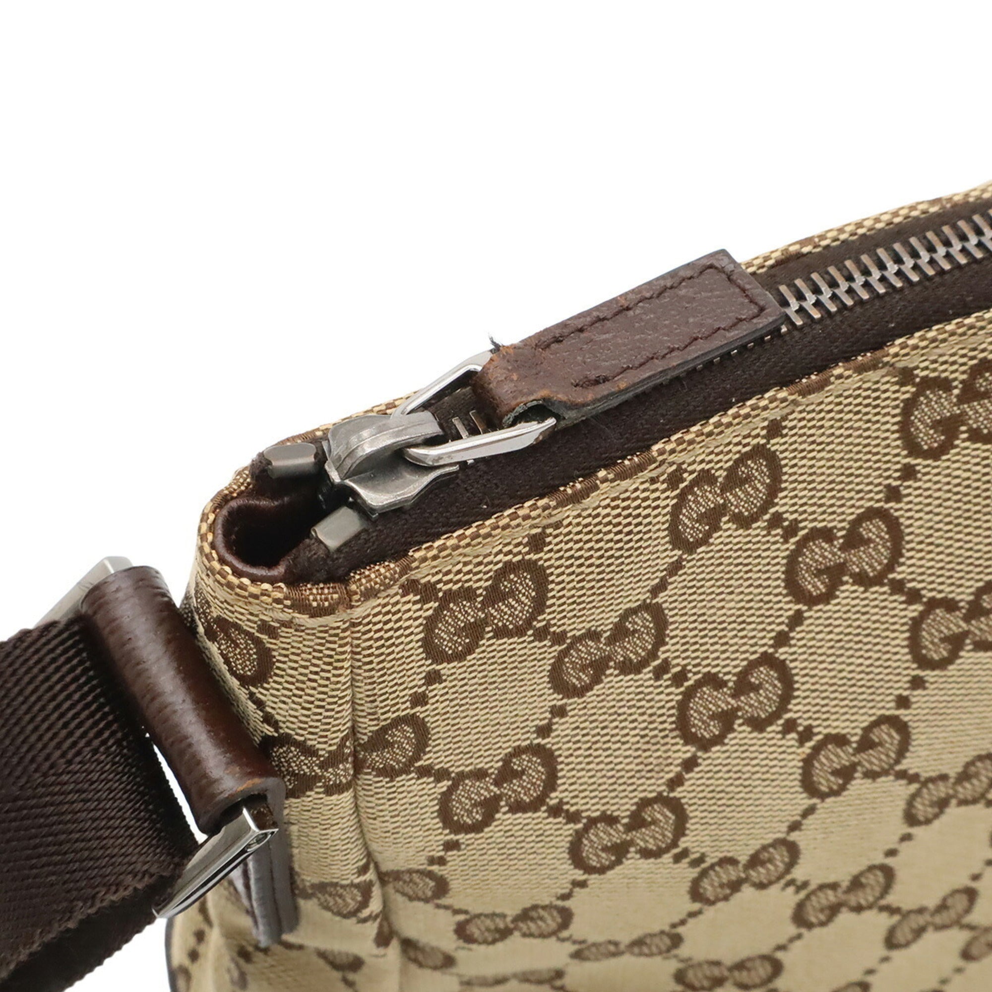 Gucci Gg Canvas Beige Dark Brown Khaki Gg Canvas Leather Handbag Shoulder Bag (Pre-Owned)