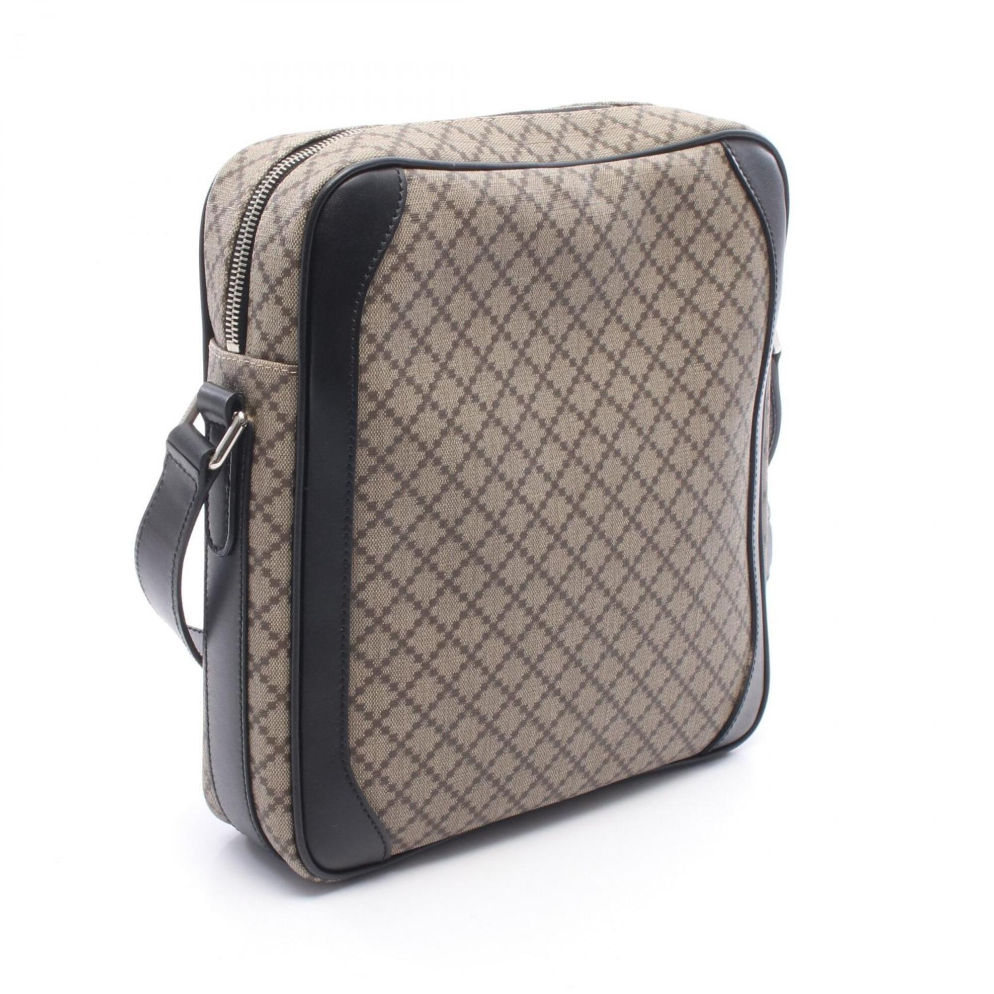 Gucci Beige Black Brown Coated Canvas Leather Handbag Shoulder Bag (Pre-Owned)