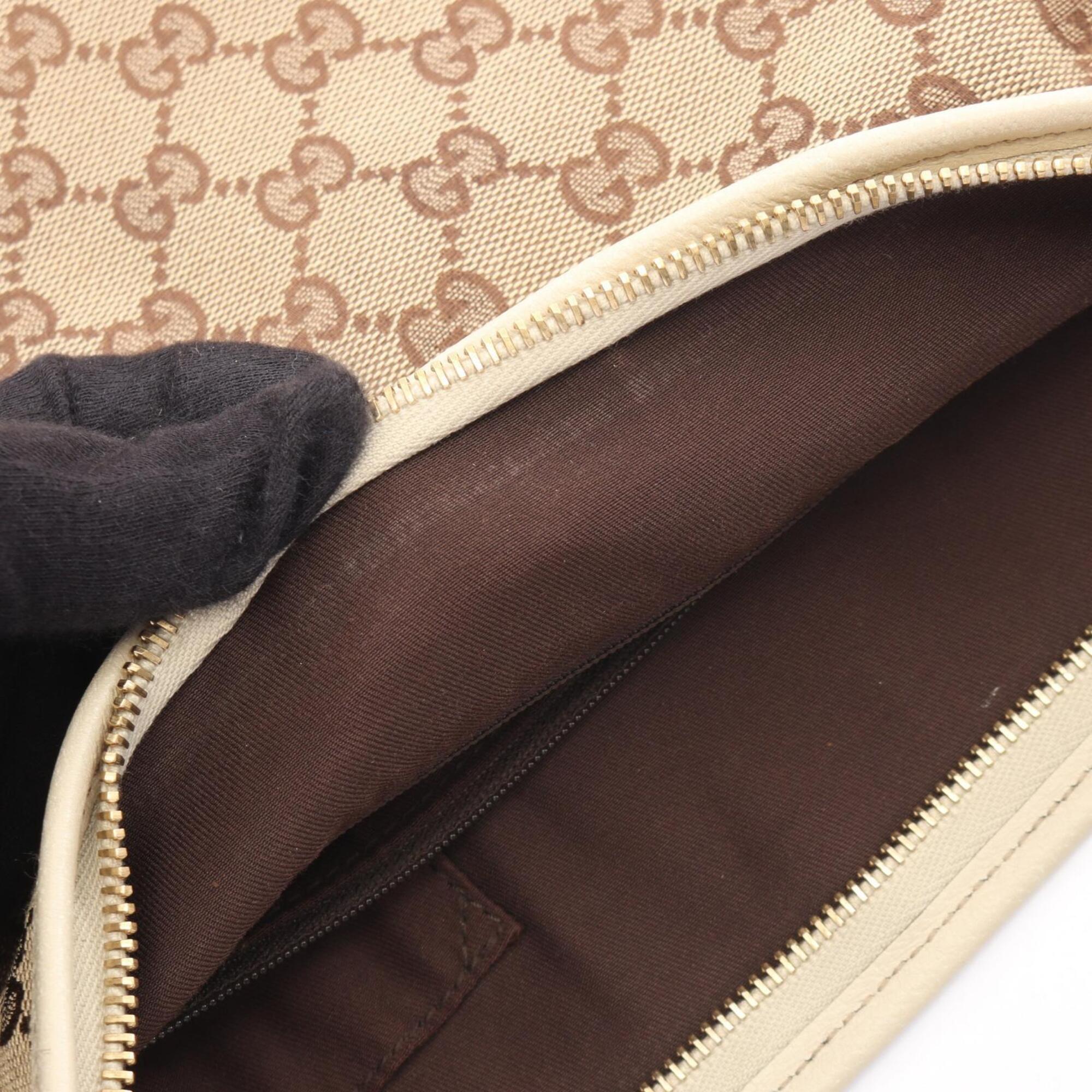 Gucci Beige Ivory Canvas Leather Shoulder Bag (Pre-Owned)