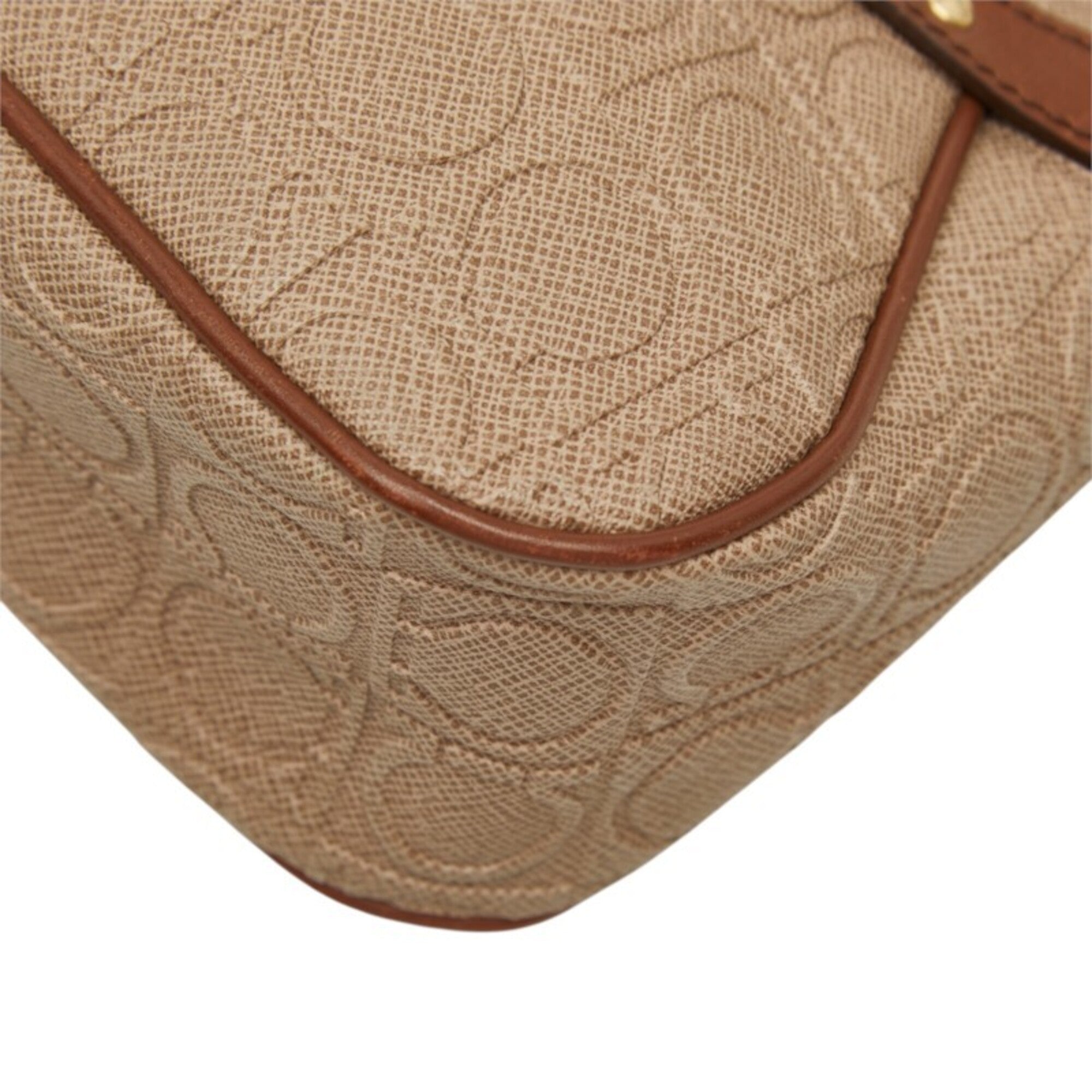 Salvatore Ferragamo Beige Brown Pvc Leather Handbag Shoulder Bag (Pre-Owned)